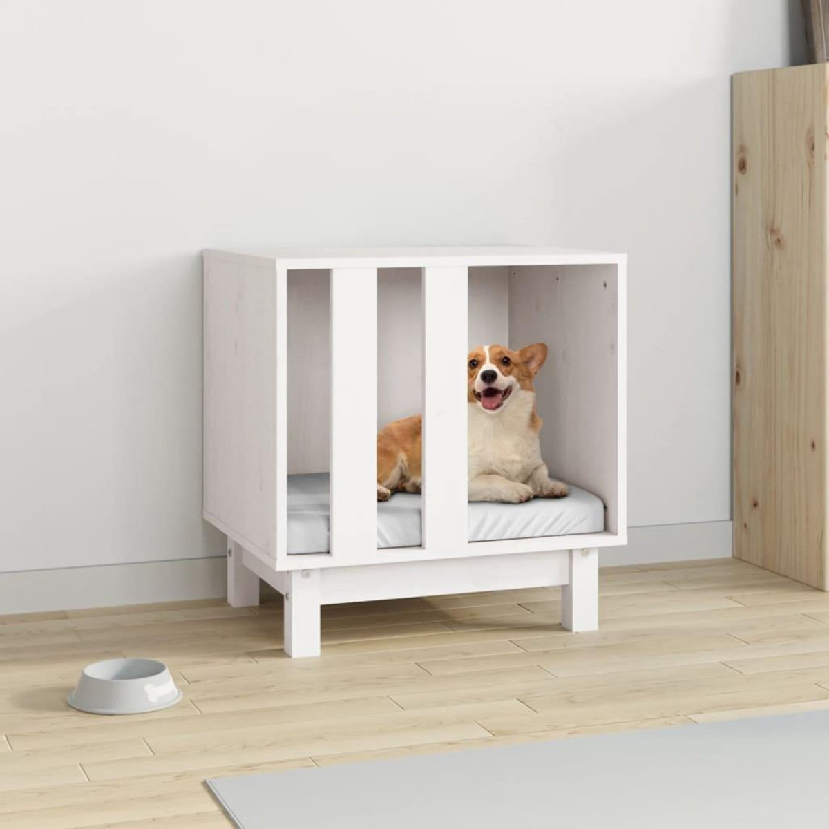 VIDAXL Niche pour chien Blanc 50x40x52 cm Bois de pin massif