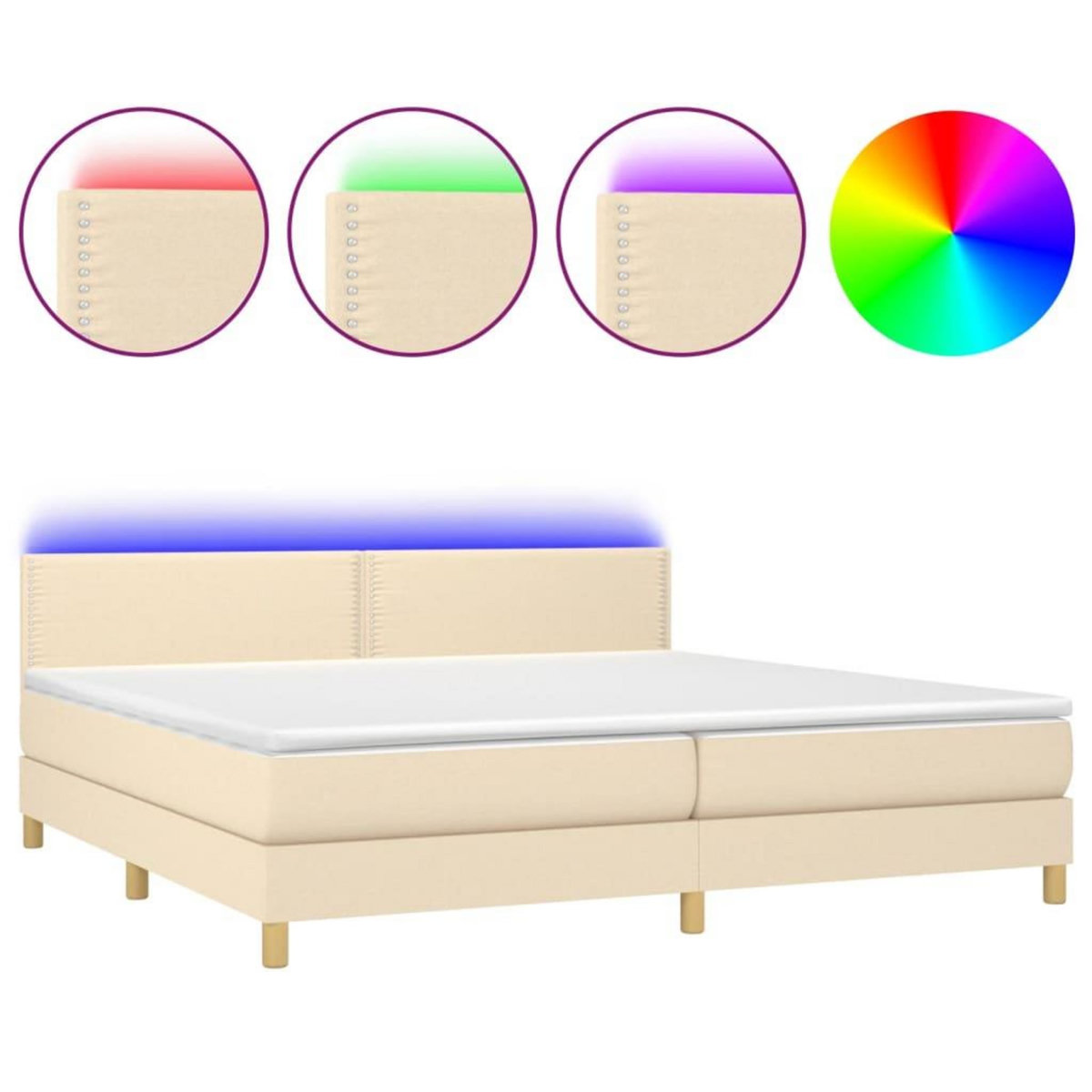 VIDAXL Sommier a lattes de lit et matelas et LED Creme 200x200cm Tissu