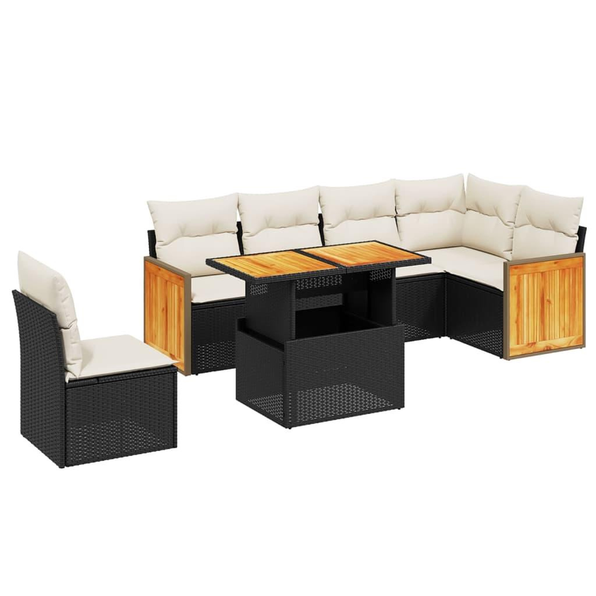 Voir la diapositive 2 : VIDAXL Salon de jardin 7 pcs avec coussins noir resine tressee