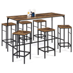 ID MARKET Ensemble table haute de bar DAYTON 150 cm et 6 tabourets effet vieilli design industriel