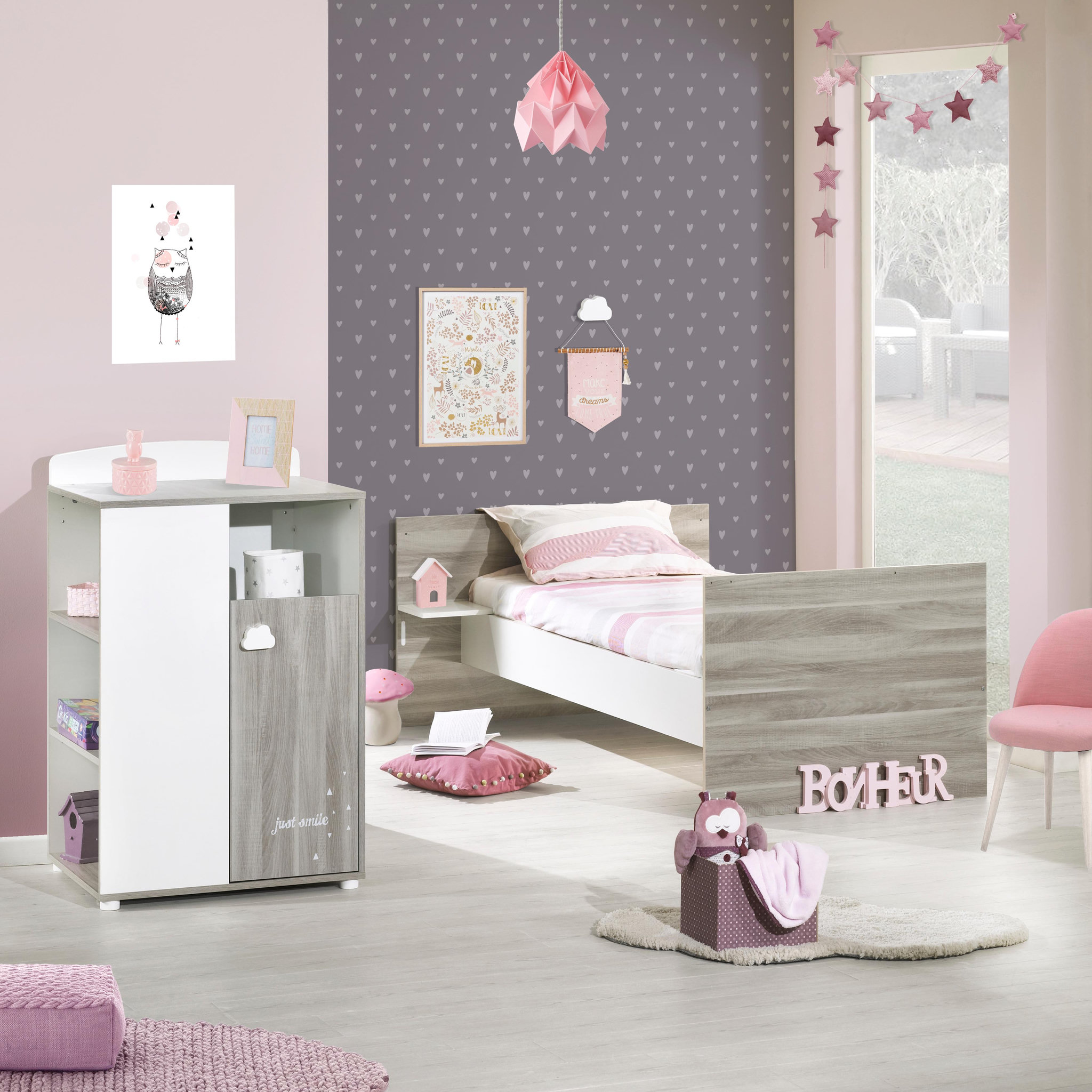 Voir la diapositive 2 : BABY PRICE Lit bébé combiné 120x60 cm évolutif en 90x190 cm SMILE Chêne Silex