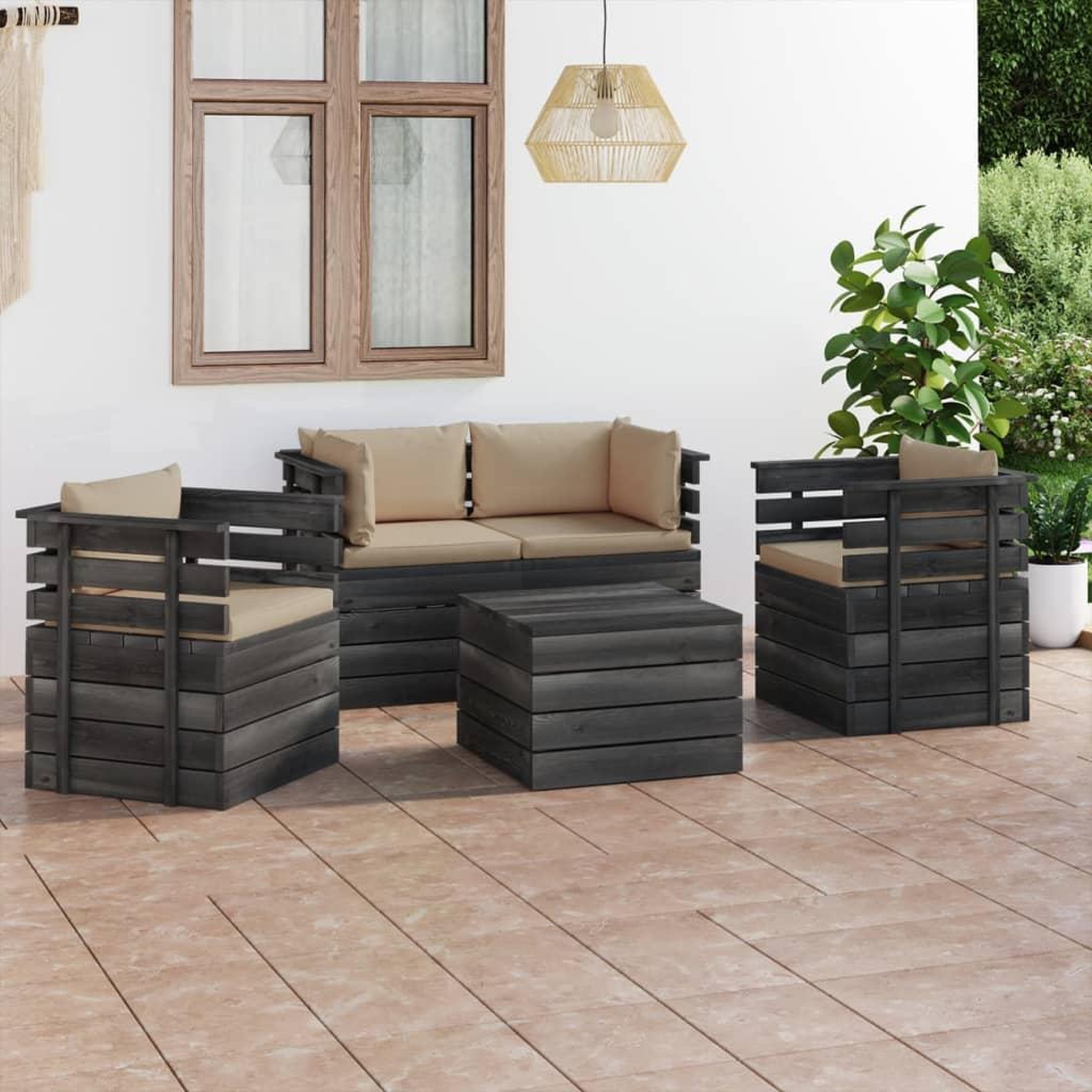 Voir la diapositive 1 : VIDAXL Salon palette de jardin 5 pcs avec coussins Bois de pin massif