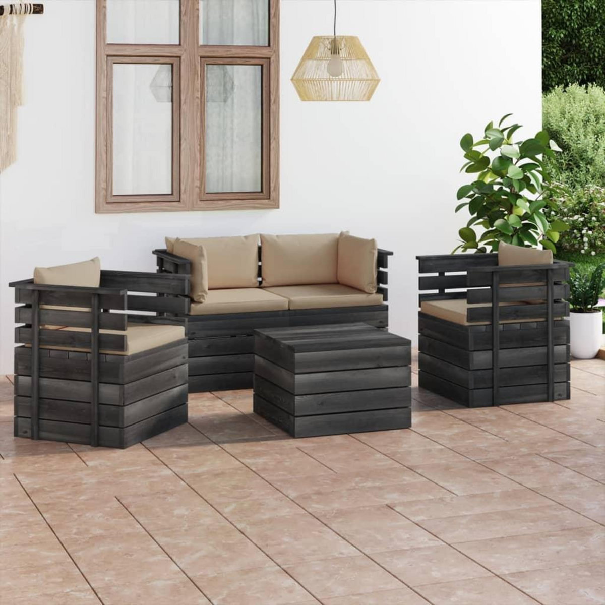 VIDAXL Salon palette de jardin 5 pcs avec coussins Bois de pin massif
