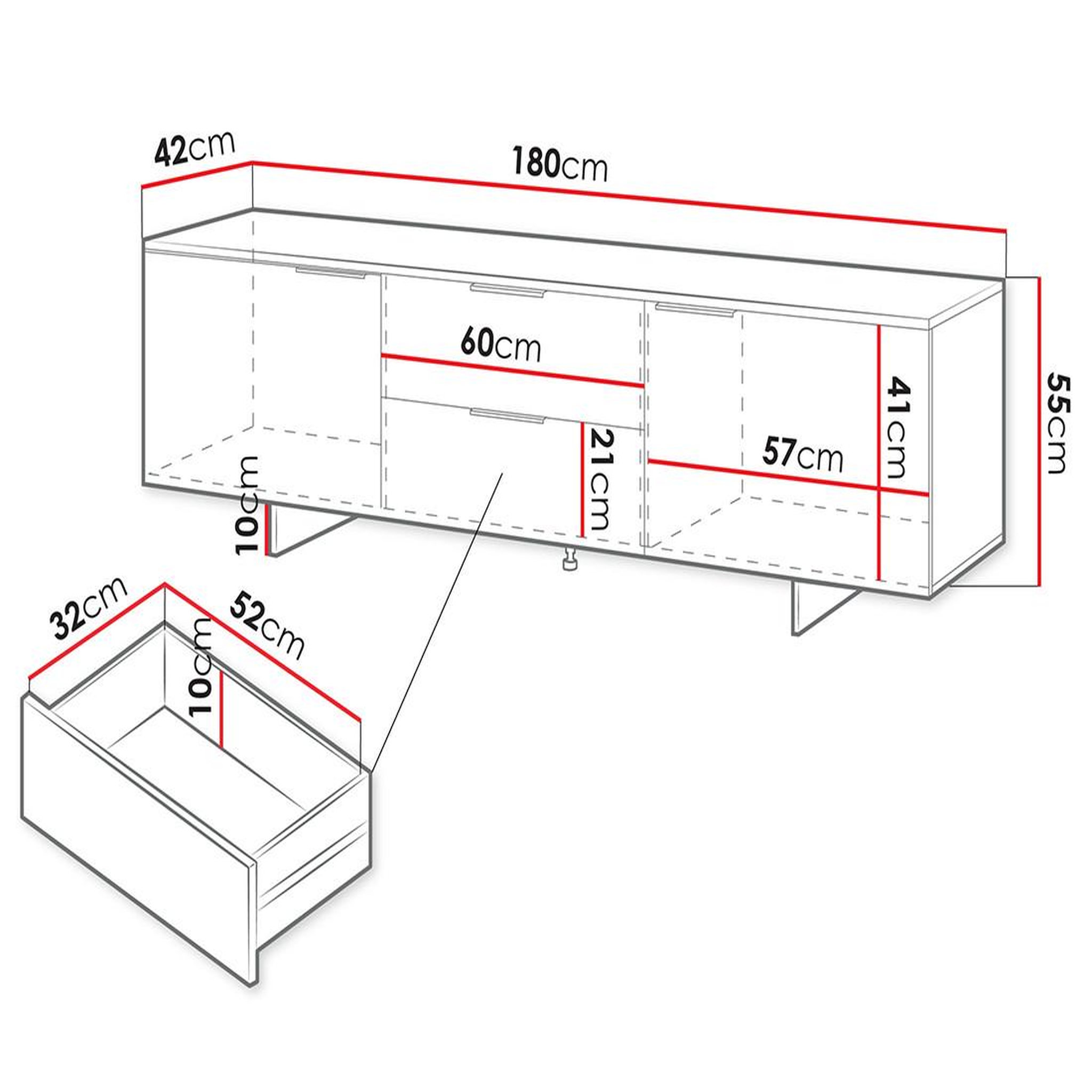 Voir la diapositive 4 : BEST MOBILIER Canterbury - meuble tv - 2 tiroirs et 2 portes - beige - 180 cm