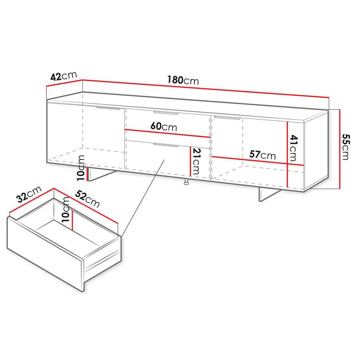 BEST MOBILIER Canterbury - meuble tv - 2 tiroirs et 2 portes - beige - 180 cm