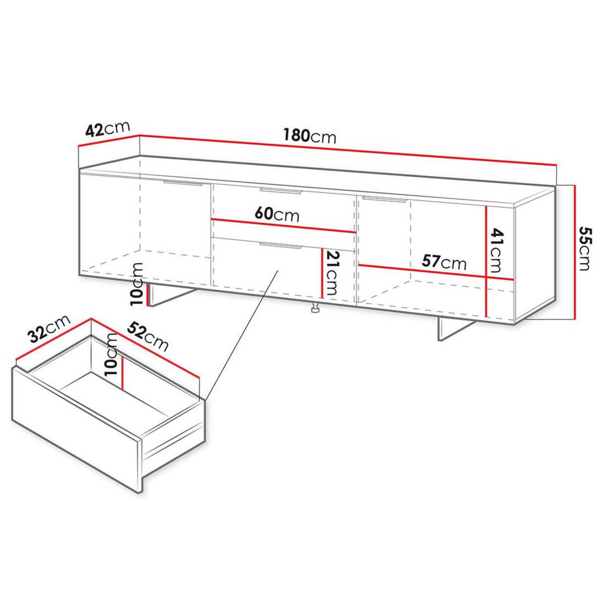 BEST MOBILIER Canterbury - meuble tv - 2 tiroirs et 2 portes - beige - 180 cm