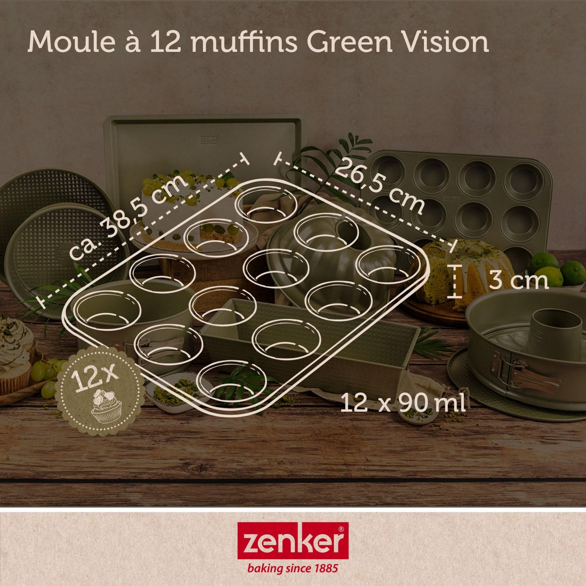 ZENKER Moule à muffins 12 empreintes 38 x 26 cm Zenker Green Vision