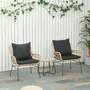 OUTSUNNY Outsunny Ensemble salon de jardin 3 pièces style exotique 2 fauteuils avec coussins + table basse résine tressée beige métal époxy noir