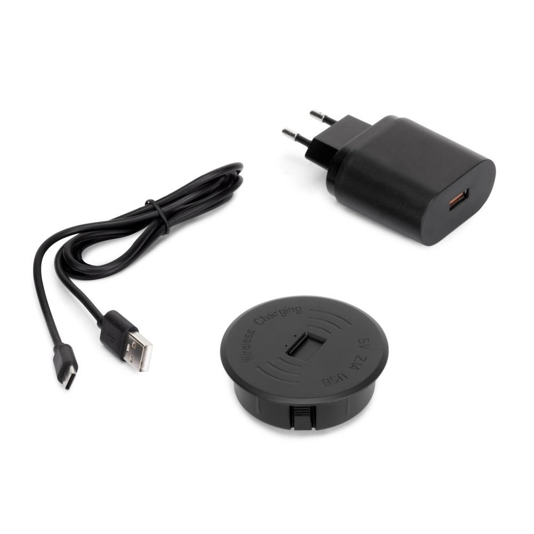 EMUCA SRL Chargeur de surface sans fil pour mobile Airtop 2 avec USB-A -  Ø60mm -  5V DC / 2.1A (USB-10W/Qi-10W) -  Plastique noir -  Plastique