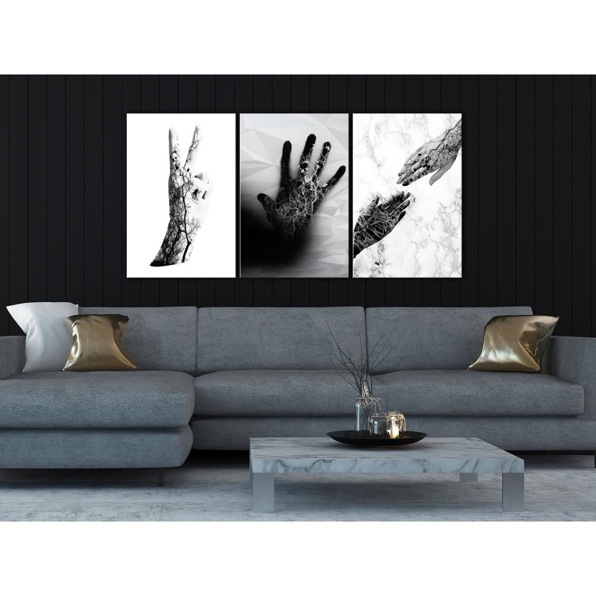 Voir la diapositive 2 : Paris Prix Tableau imprimé  female hands 3 panneaux  60x120cm