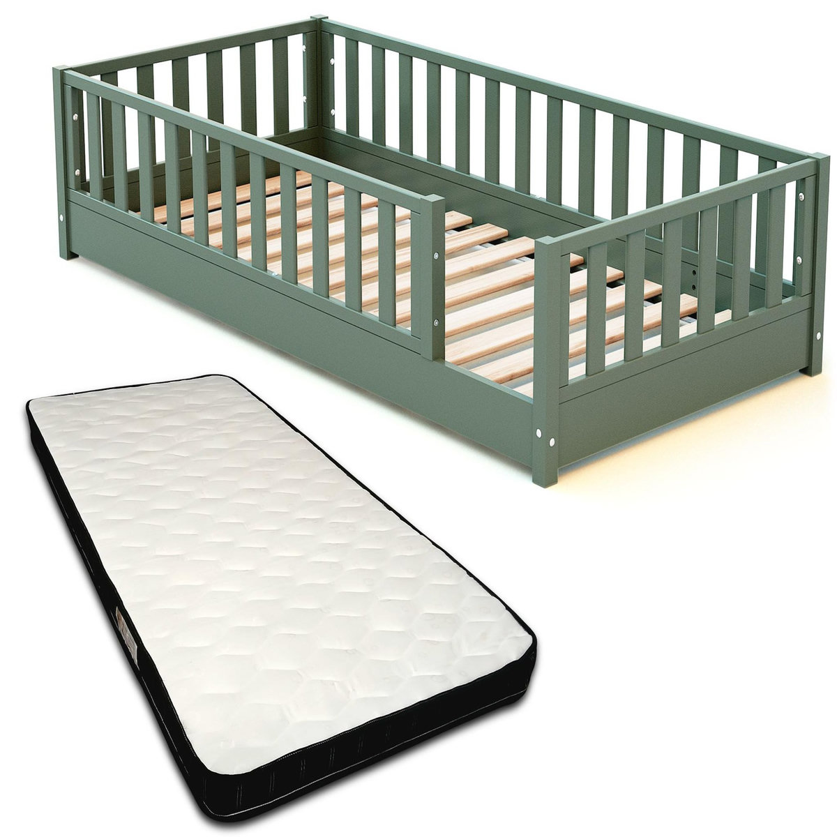 JURABABY Lit au sol enfant en bois SONHO avec matelas - 90x190