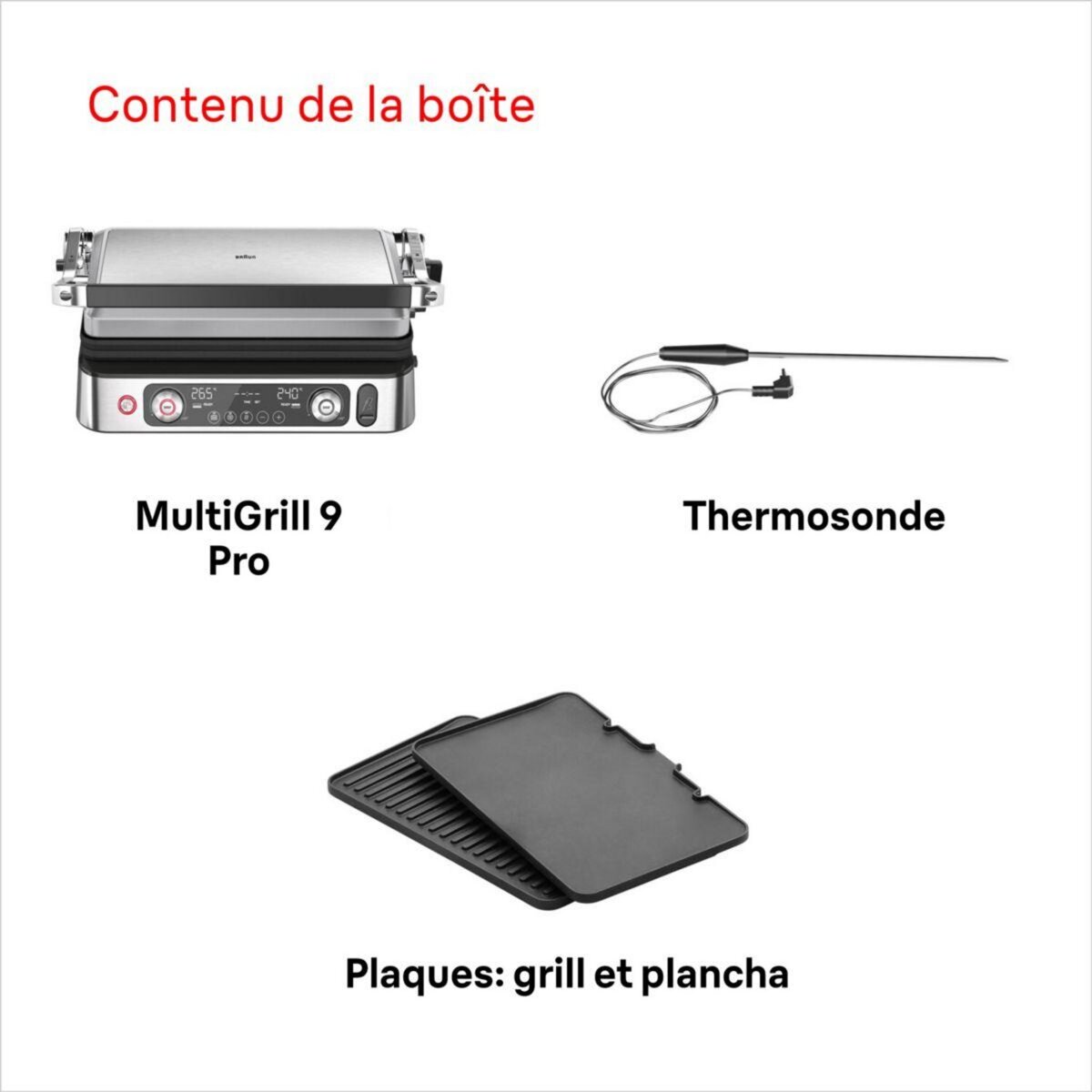 BRAUN Grille-viande CG9160 inox 2 zones de cuissson, plaques amovible, sonde, 37x23 cm