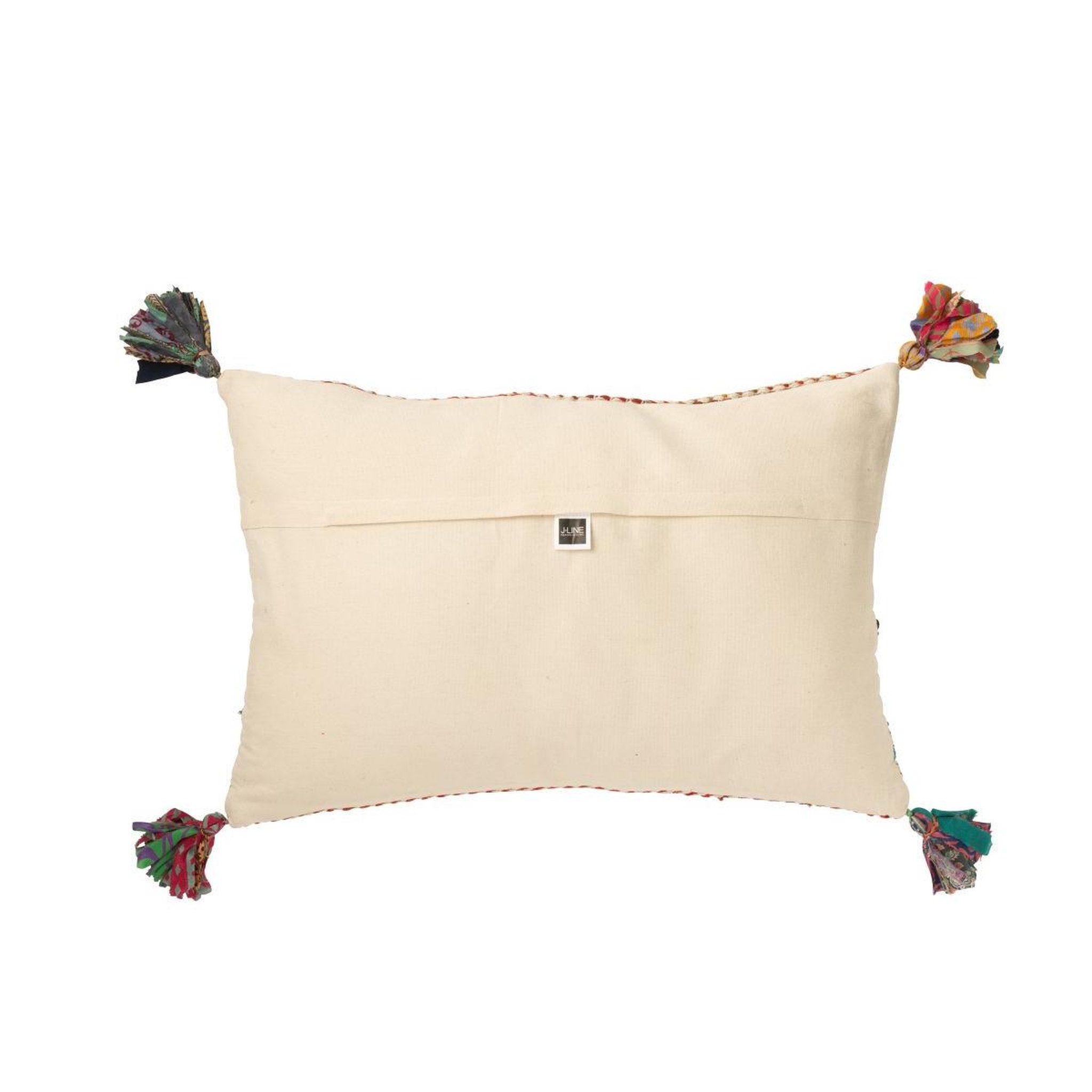 Voir la diapositive 2 : J-LINE Coussin déco tressé avec pompons  chindi  40x60cm multicolore