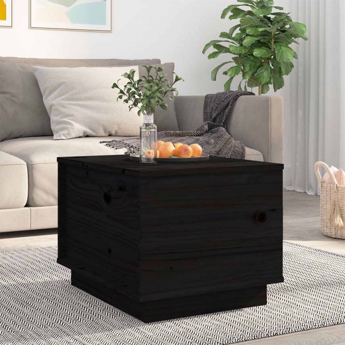 VIDAXL Table basse Noir 40x50x35 cm Bois massif de pin