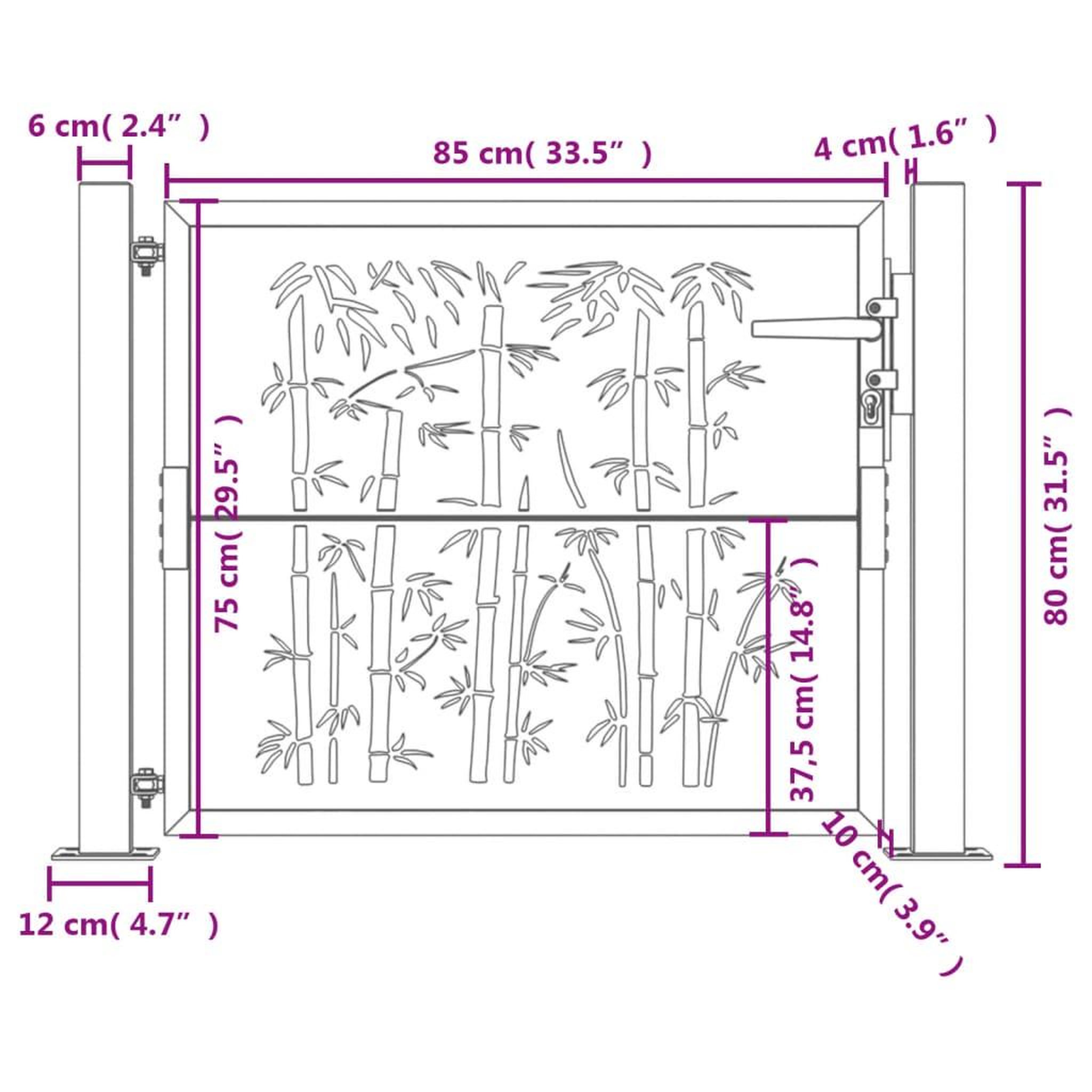 Voir la diapositive 6 : VIDAXL Portail de jardin 105x80 cm acier corten design de bambou