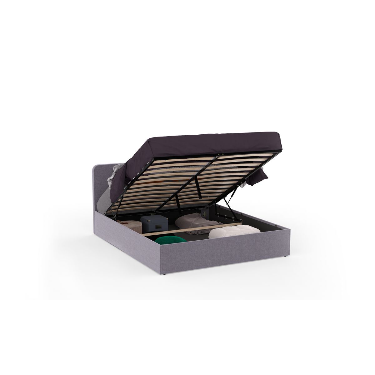 Lit coffre tissu avec sommier relevable 160x200 cm AMBRE