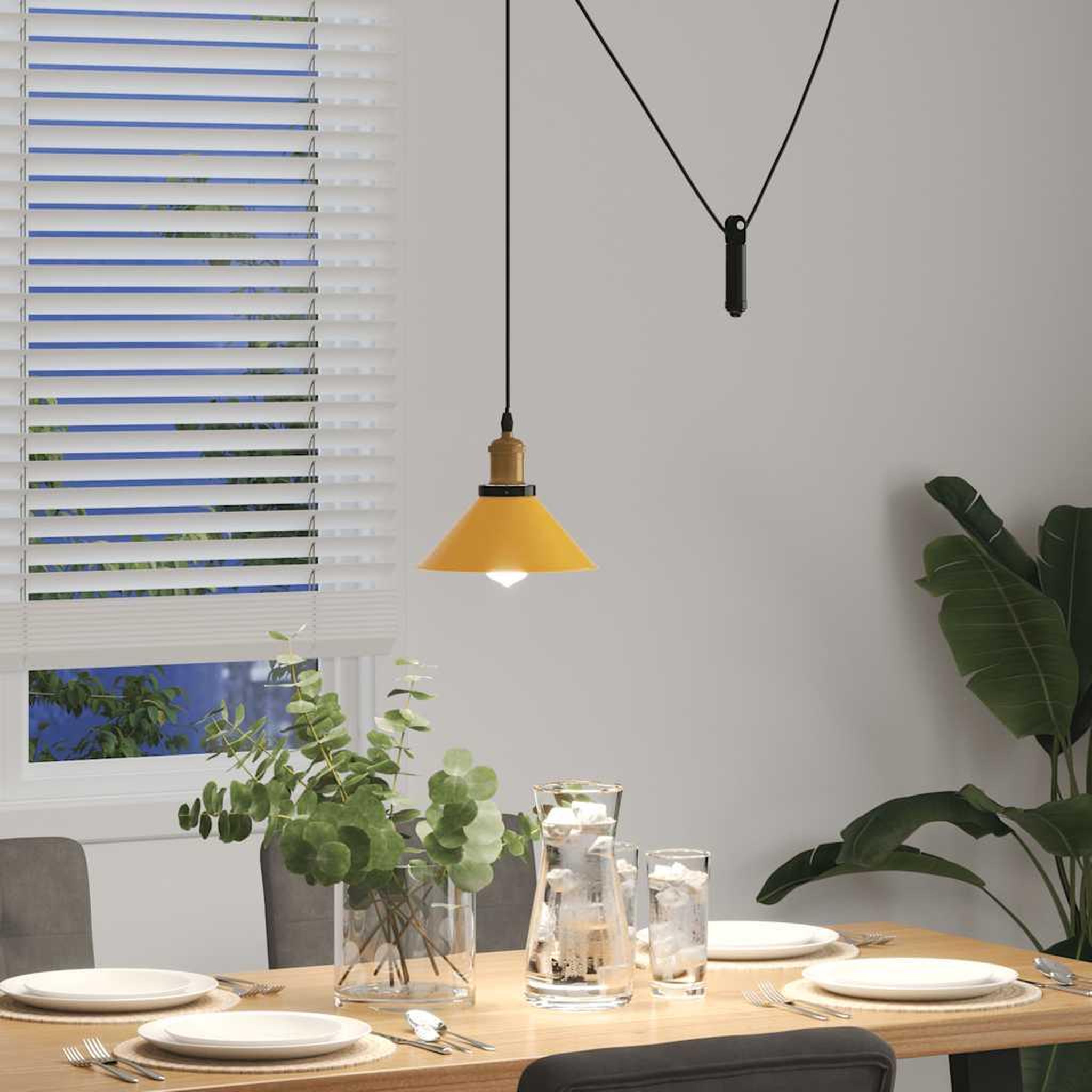 Voir la diapositive 4 : VIDAXL Lampe suspendue reglable hauteur E27 jaune brillant Ø22cm metal