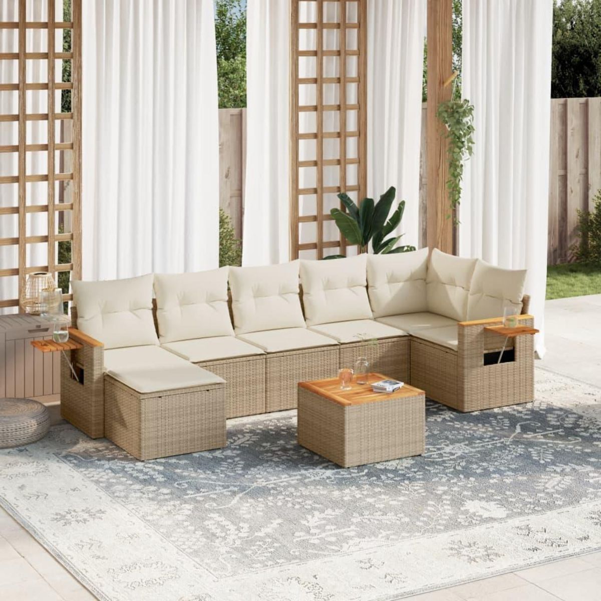VIDAXL Salon de jardin avec coussins 8 pcs beige resine tressee
