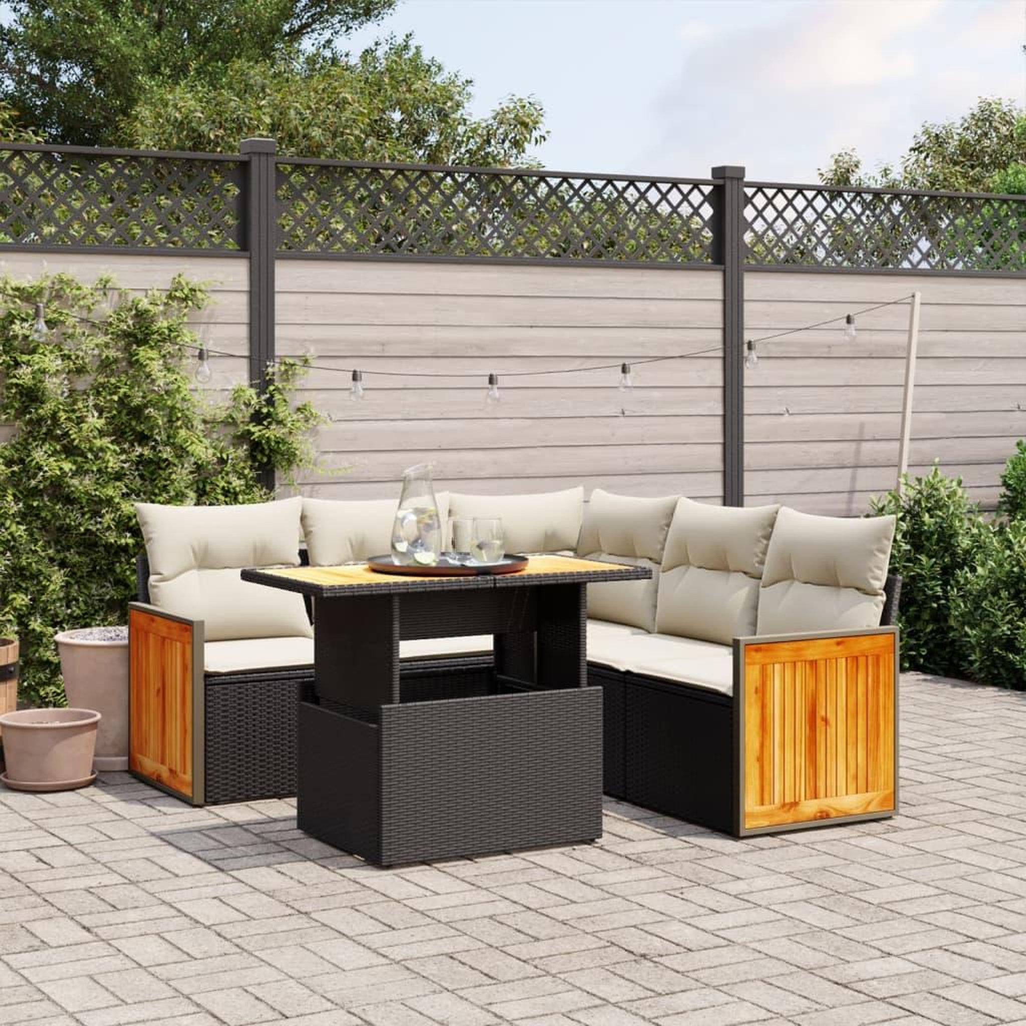 VIDAXL Salon de jardin 6 pcs avec coussins noir resine tressee