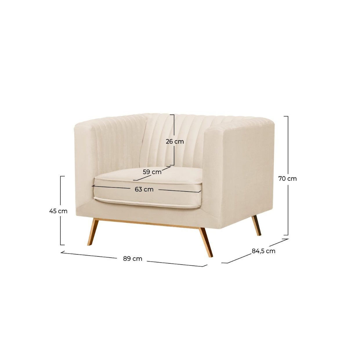 Rendez vous déco Fauteuil en velours beige et pieds en métal doré-Gatsby