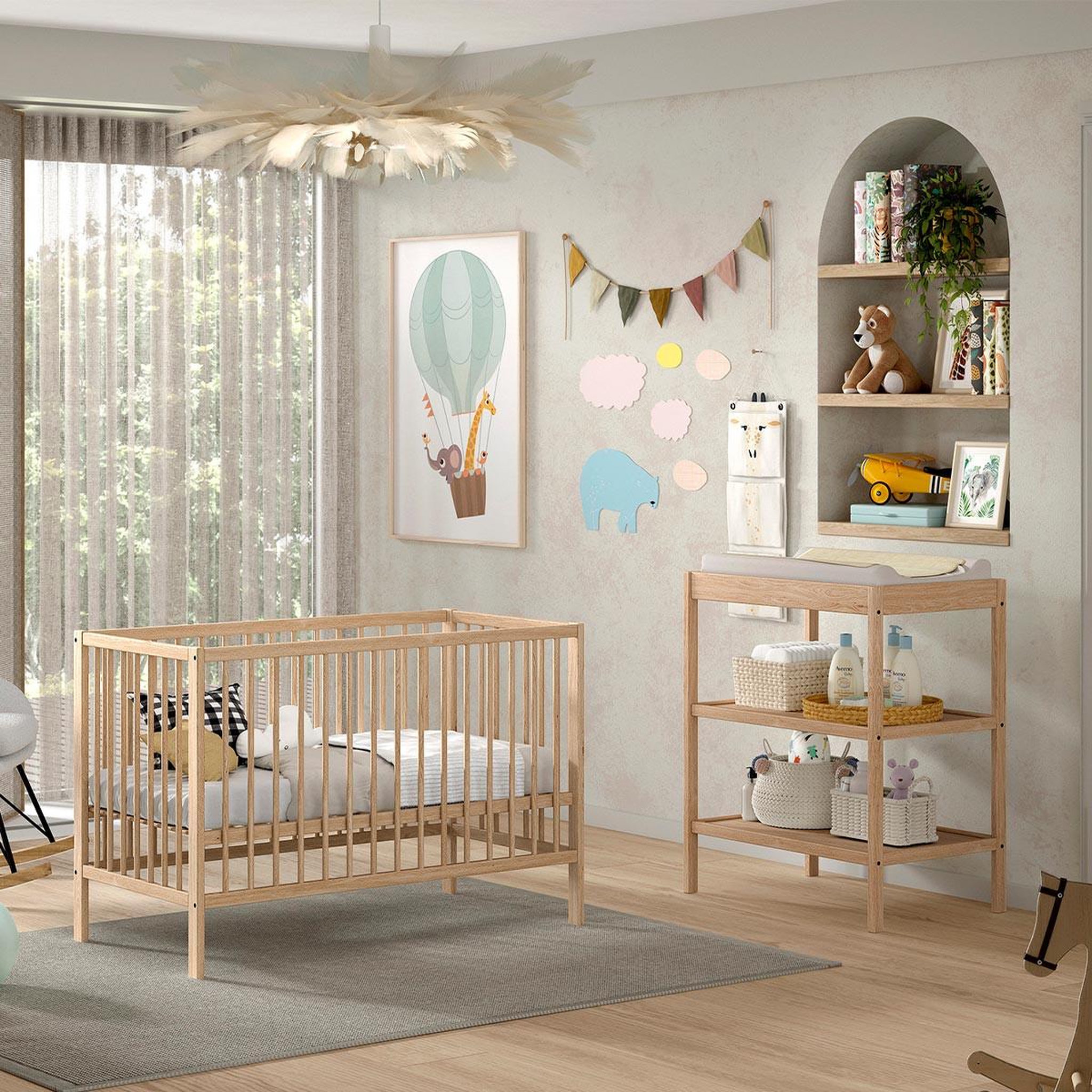 Paris Prix Pack - Lit Bébé & Table à Langer  Dino  60x120cm Naturel