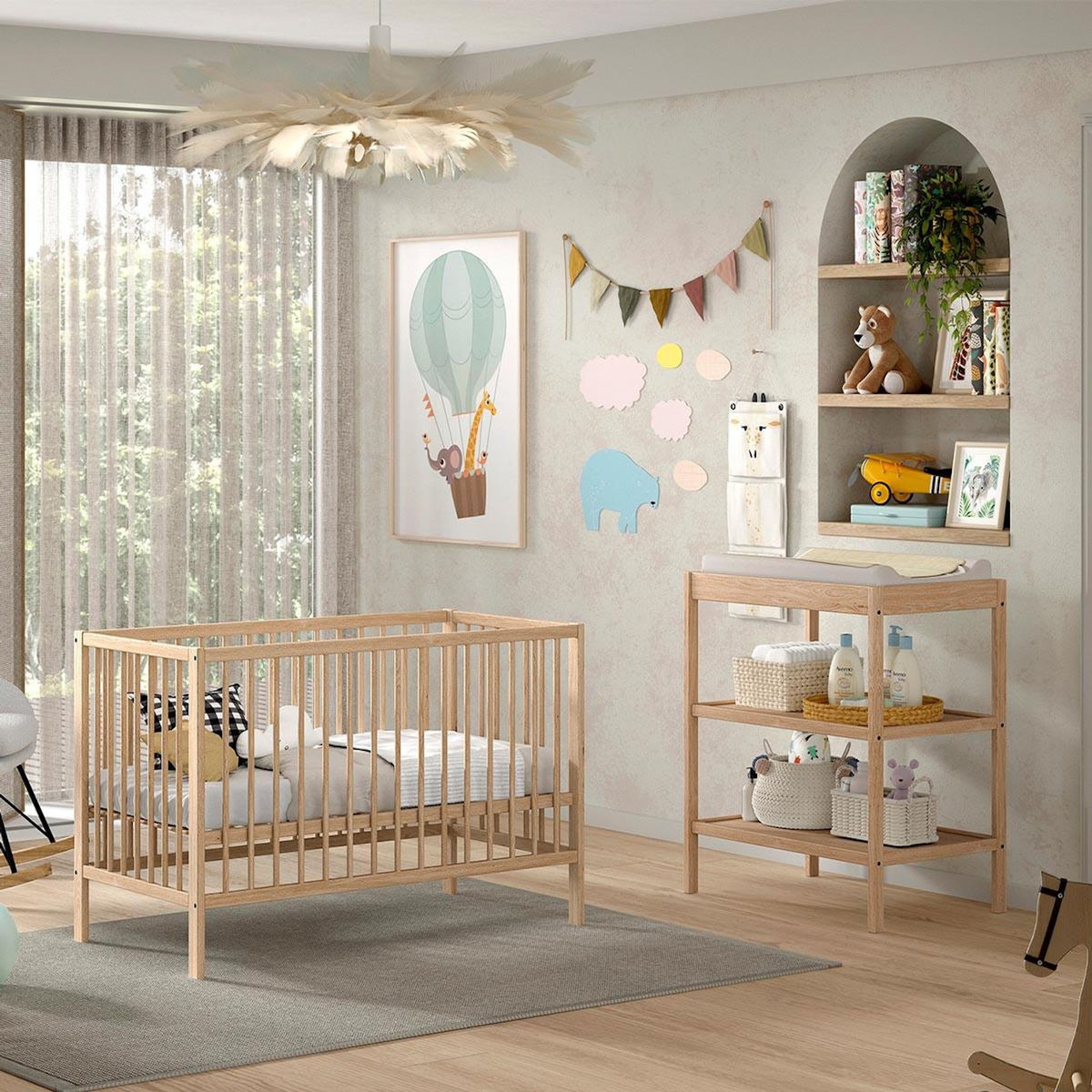 Paris Prix Pack - Lit Bébé & Table à Langer  Dino  60x120cm Naturel