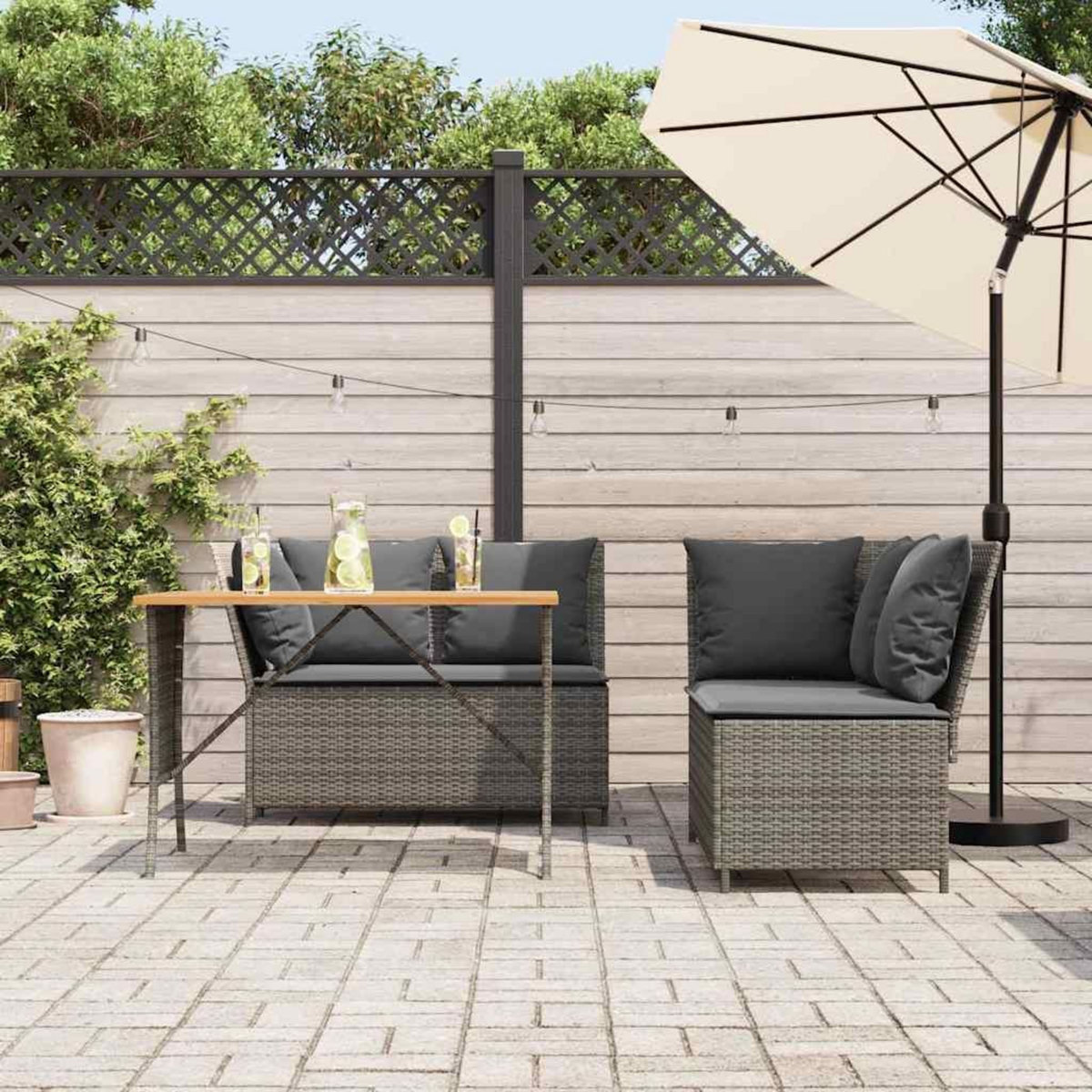 VIDAXL Salon de jardin avec coussins 3 pcs gris resine tressee