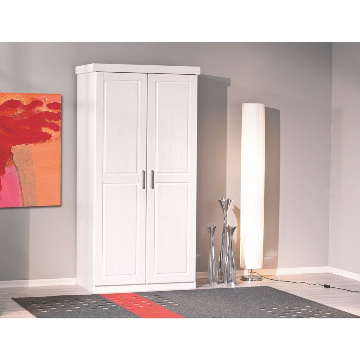 Armoire de chambre 2 portes avec penderie en pin massif blanc ULLI