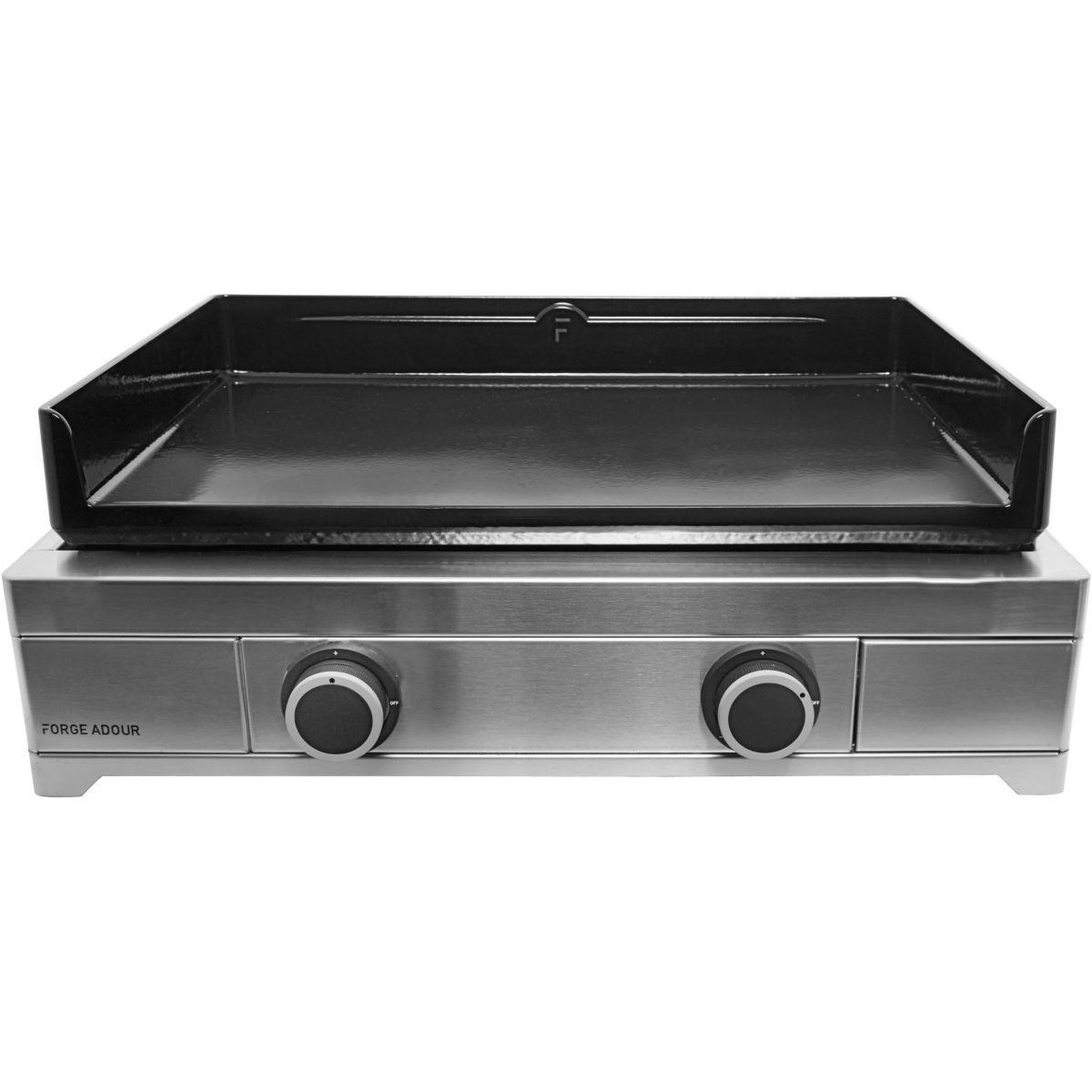 Voir la diapositive 2 : FORGE ADOUR Plancha gaz modern 60 inox 2 brûleurs à poser, 60x42 cm