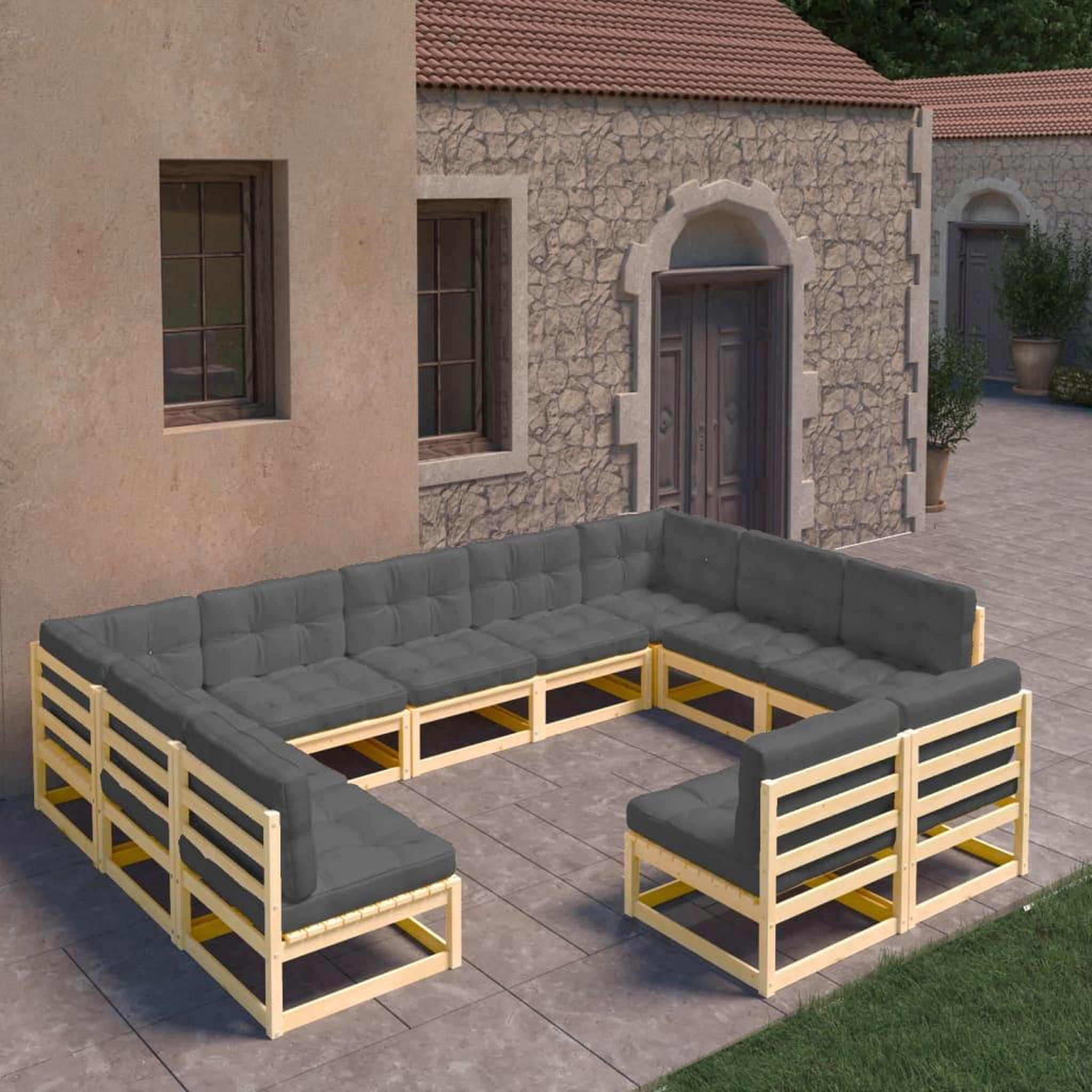 Voir la diapositive 1 : VIDAXL Salon de jardin 11 pcs avec coussins Bois de pin massif