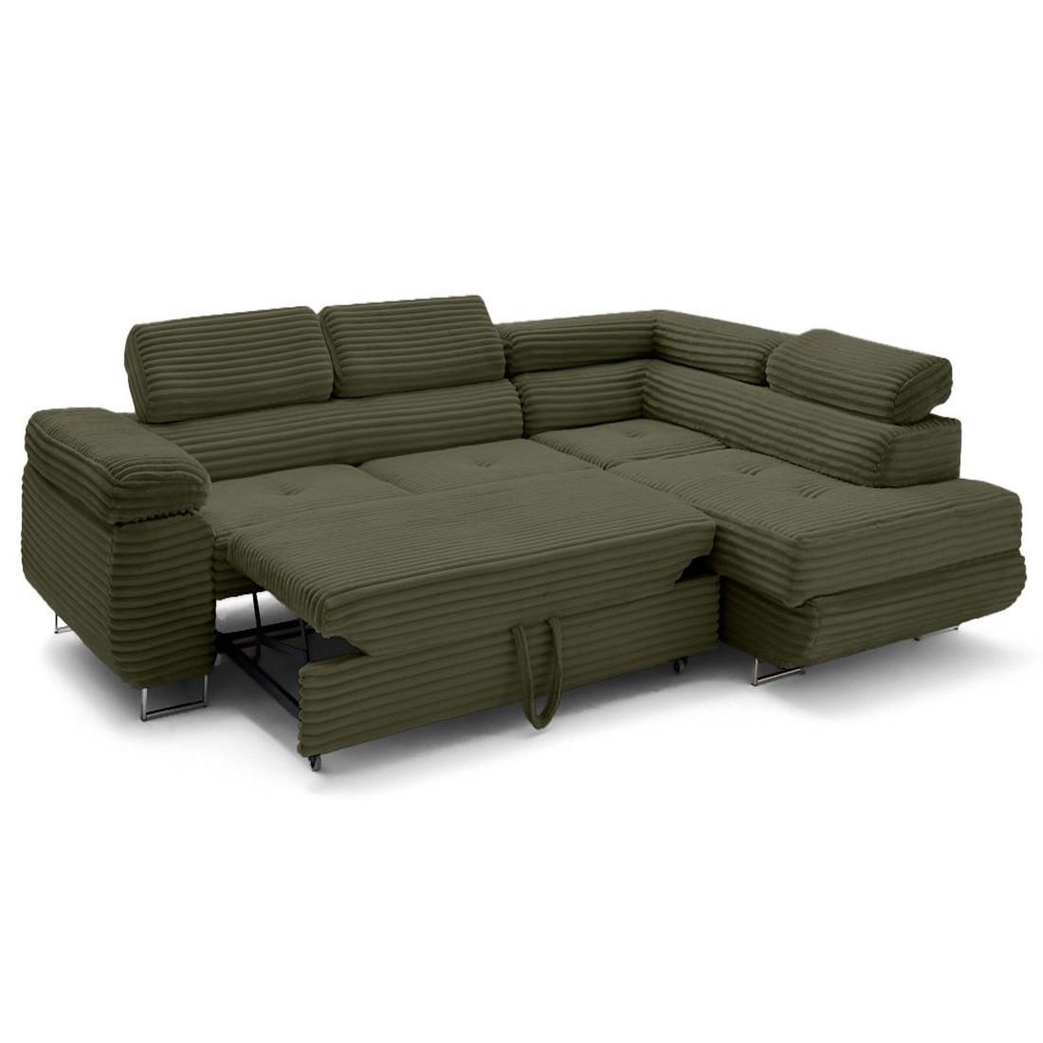 Voir la diapositive 5 : LISA DESIGN Zaria - canapé d'angle droit 5 places convertible avec coffre et têtières en velours côtelé grosses côtes