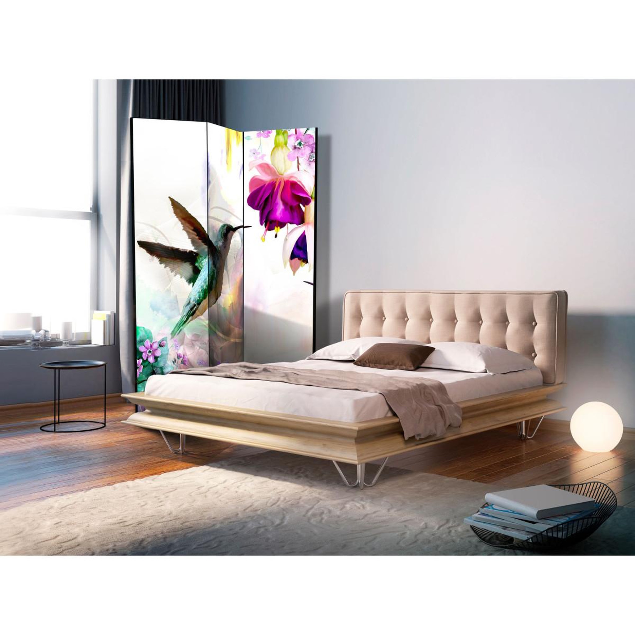 Voir la diapositive 2 : Paris Prix Paravent 3 volets  hummingbirds & flowers  135x172cm