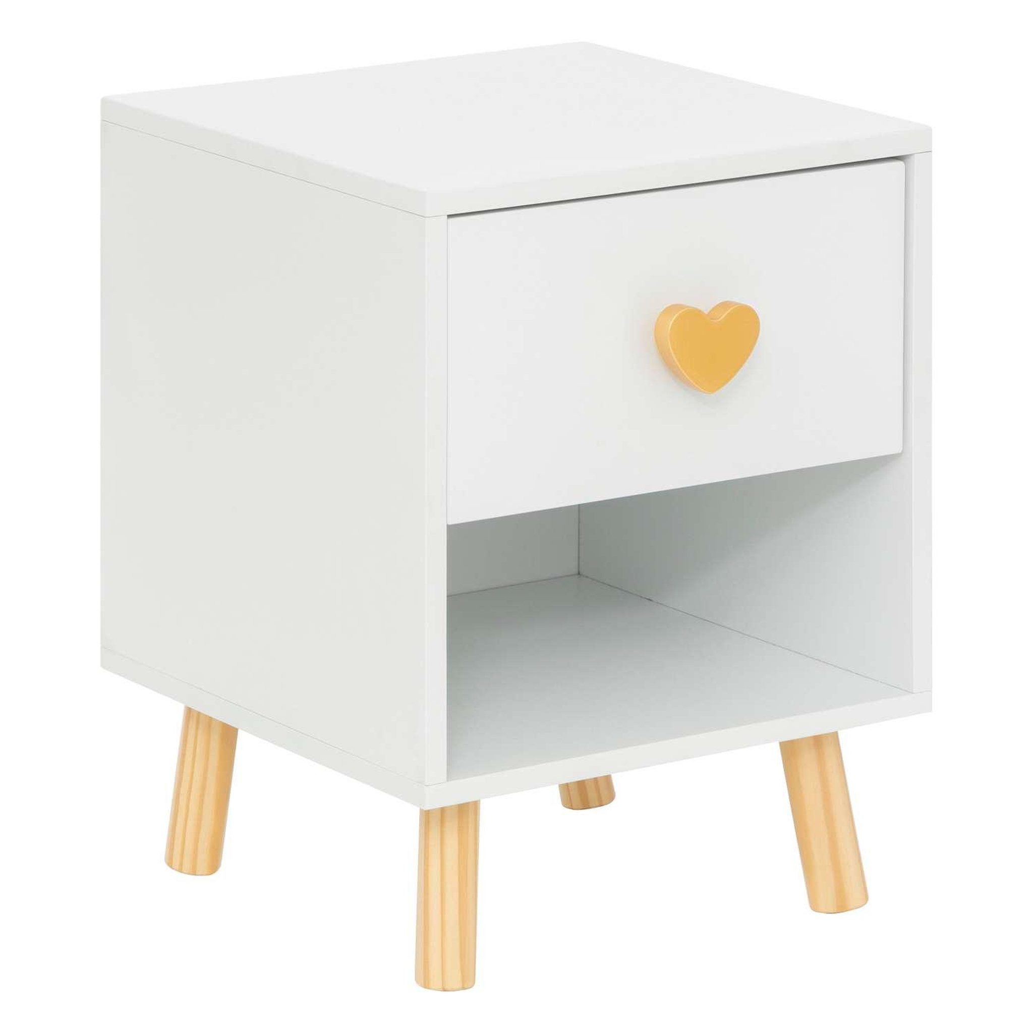 Voir la diapositive 1 : ATMOSPHERA Table de chevet 1 tiroir en bois AMOUR - Blanc