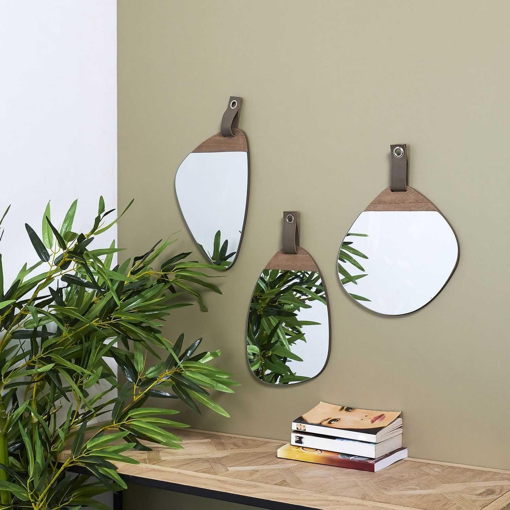 Voir la diapositive 2 : TOILINUX Lot de 3 miroirs avec détail effet bois en MDF - Marron