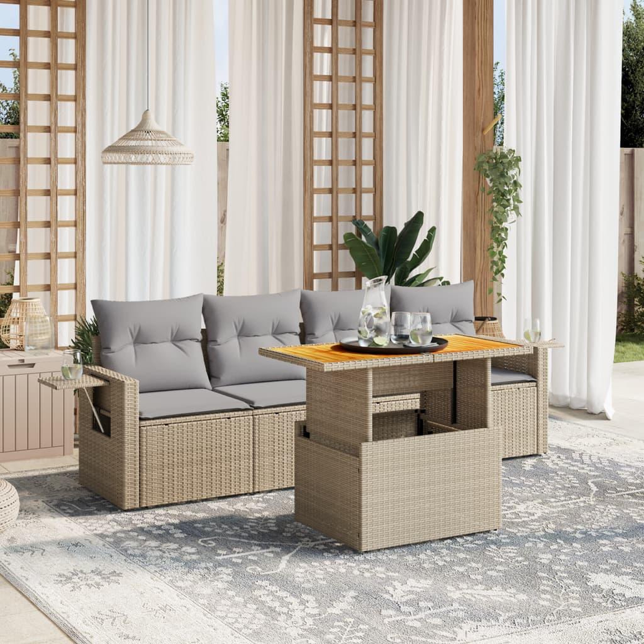 VIDAXL Salon de jardin avec coussins 5 pcs beige resine tressee