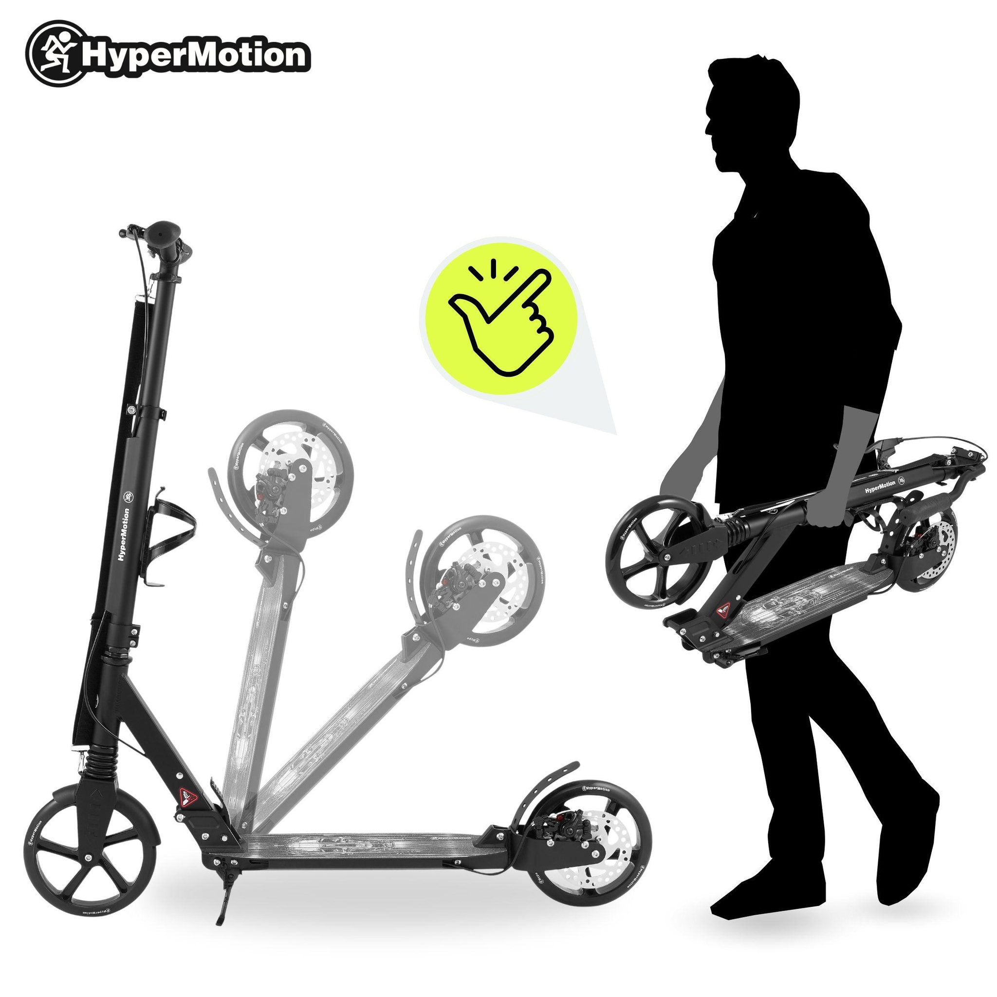 Voir la diapositive 4 : MAMABRUM Trottinette Enfant Noire jusqu'à 100kg - 2 amortisseurs - Pliable - 2 Freins- Aluminium- ABEC-7