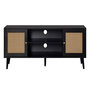 Voir la diapositive 1 : BEST MOBILIER Goto - meuble tv - noir et cannage - 2 portes et 2 niches - 140 cm