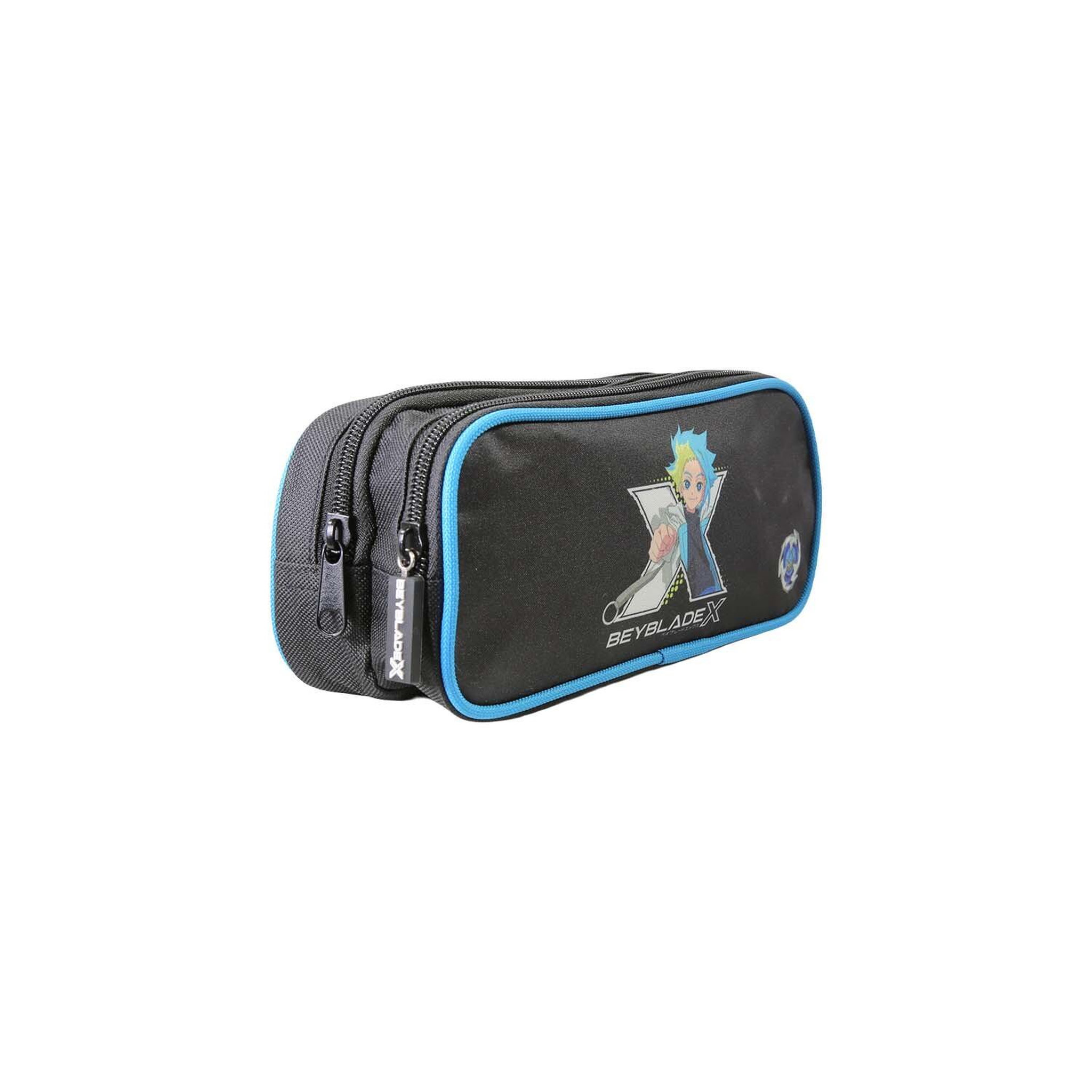 Voir la diapositive 2 : Bagtrotter Beyblade X - Trousse Scolaire Rectangulaire - Noir/Bleu - Garçon - 2 Compartiments