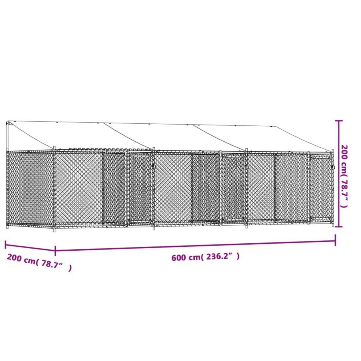 VIDAXL Cage pour chien avec toit et portes gris 6x2x2m acier galvanise