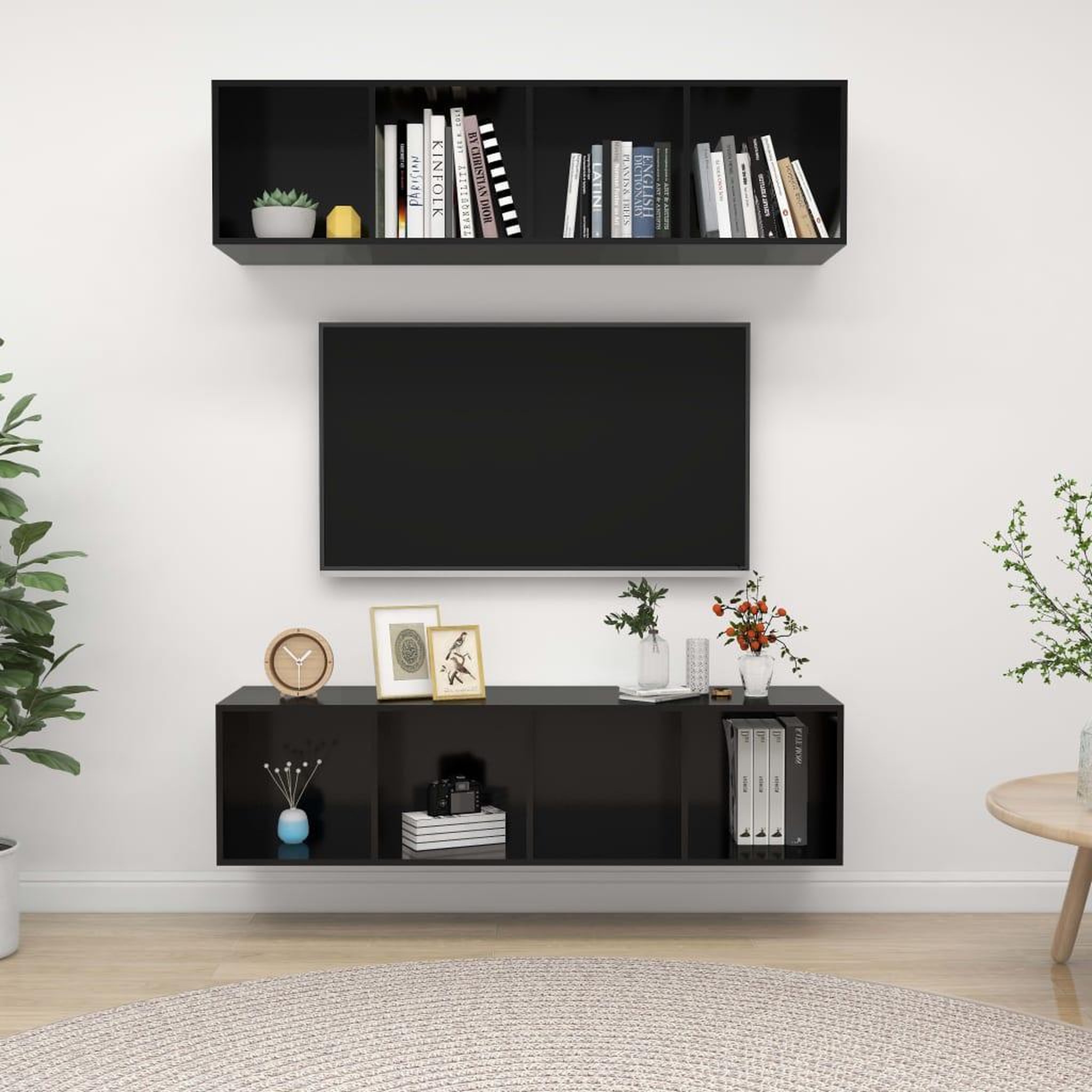 Voir la diapositive 1 : VIDAXL Meubles TV muraux 2 pcs Noir brillant Bois d'ingenierie