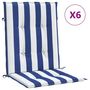 Voir la diapositive 2 : VIDAXL Coussins de chaise a dossier bas lot de 6 rayures bleu et blanc