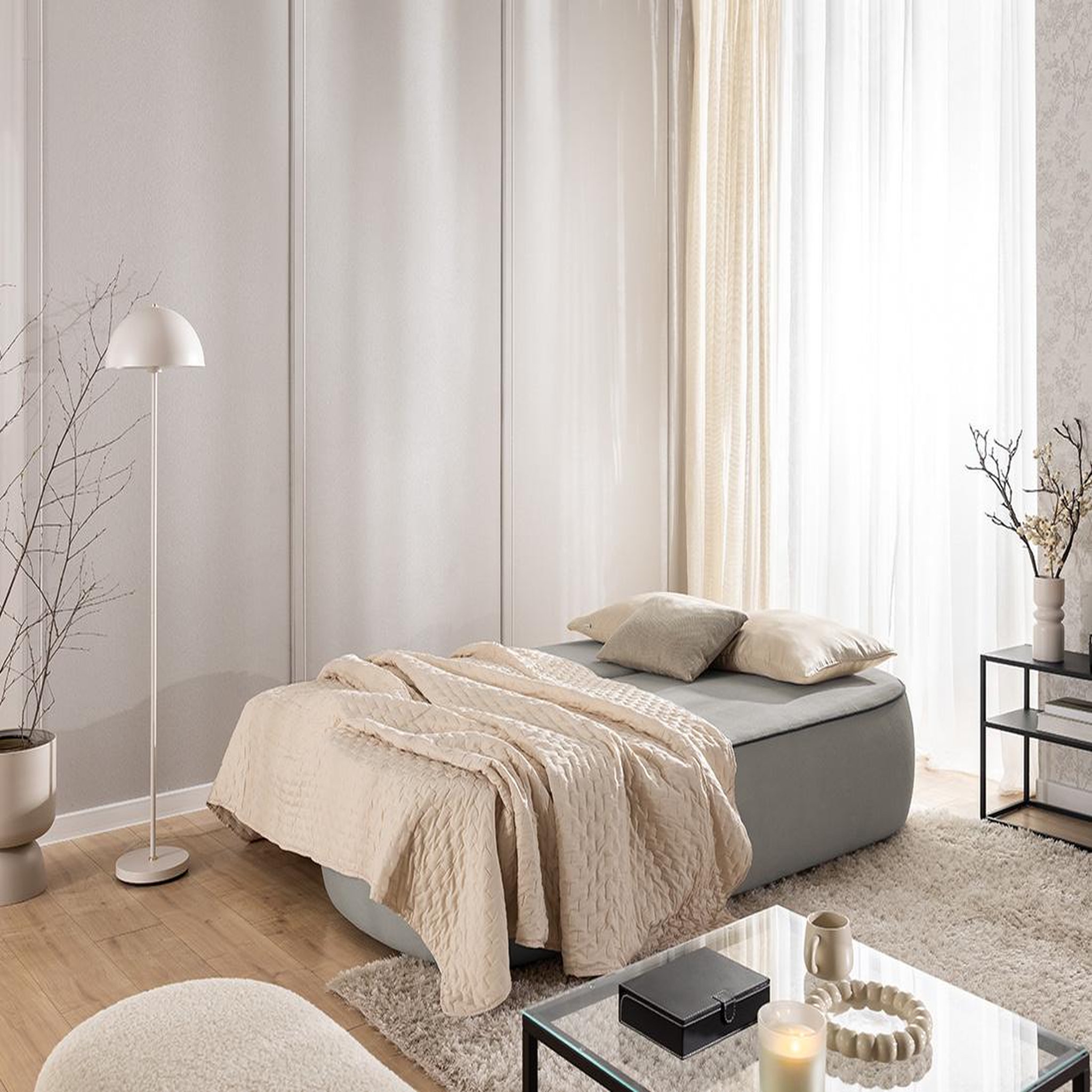 Voir la diapositive 3 : BEST MOBILIER Laurine - canapé droit 3 places convertible avec coffre en velours