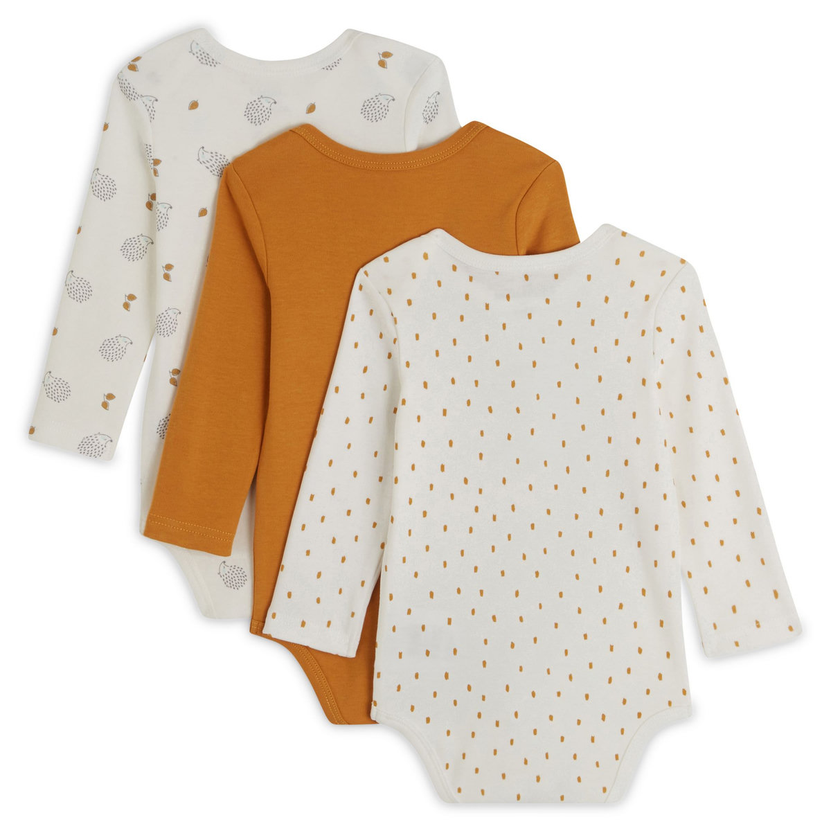 INEXTENSO Lot de 3 bodies manches longues hérisson bébé