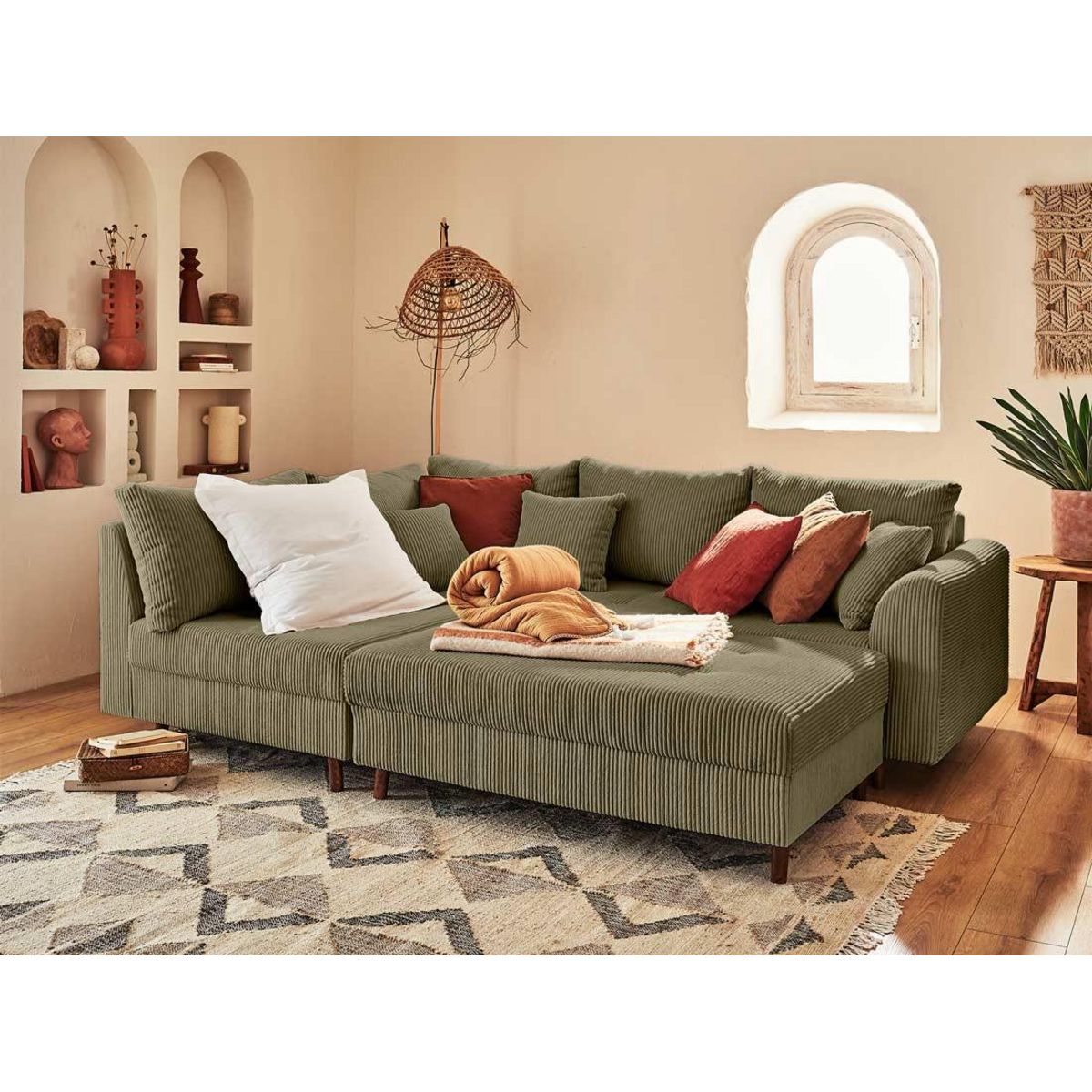 LISA DESIGN Rune - pouf modulable - en velours côtelé