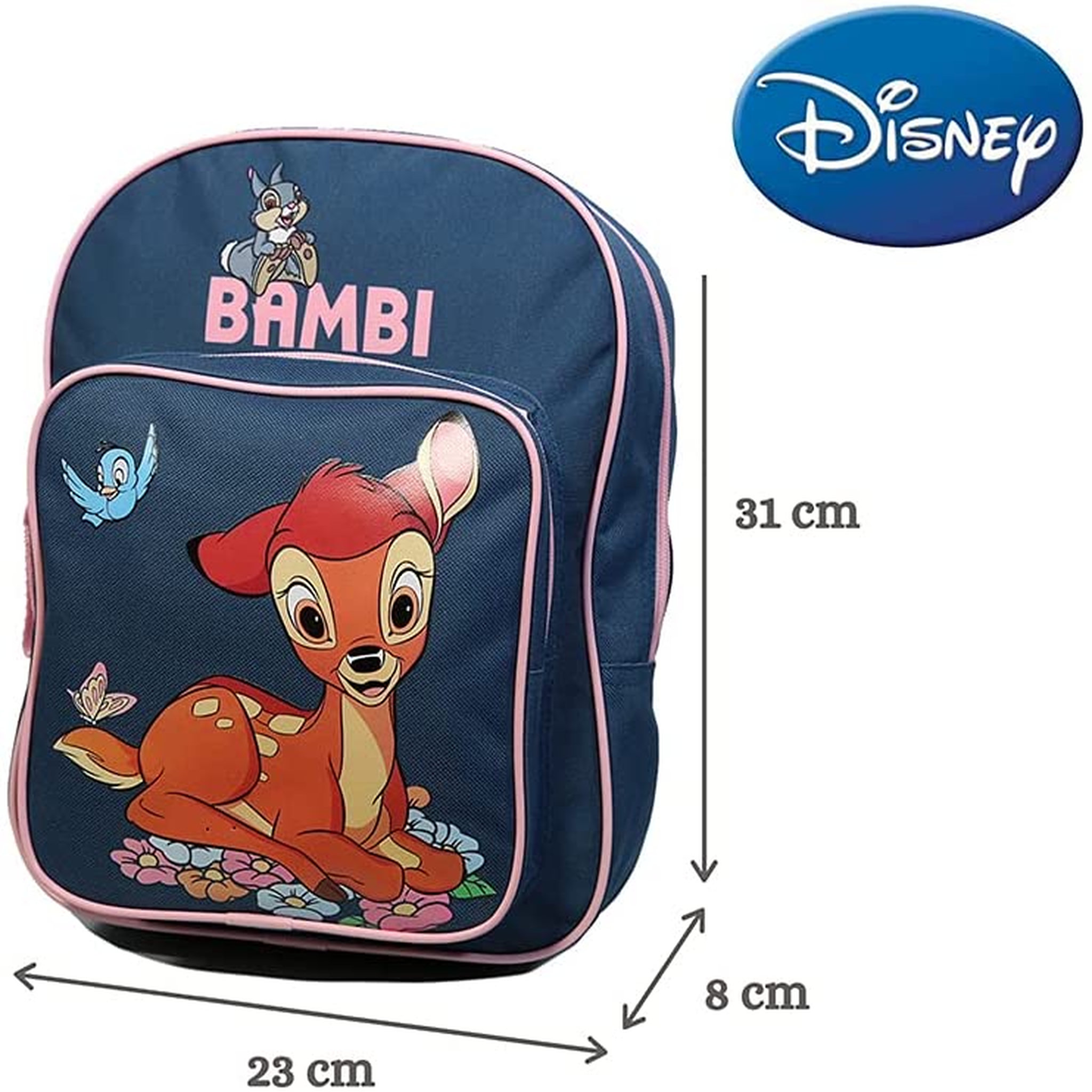 Voir la diapositive 5 : DISNEY Sac maternelle bleu avec pochette avant Bambi 