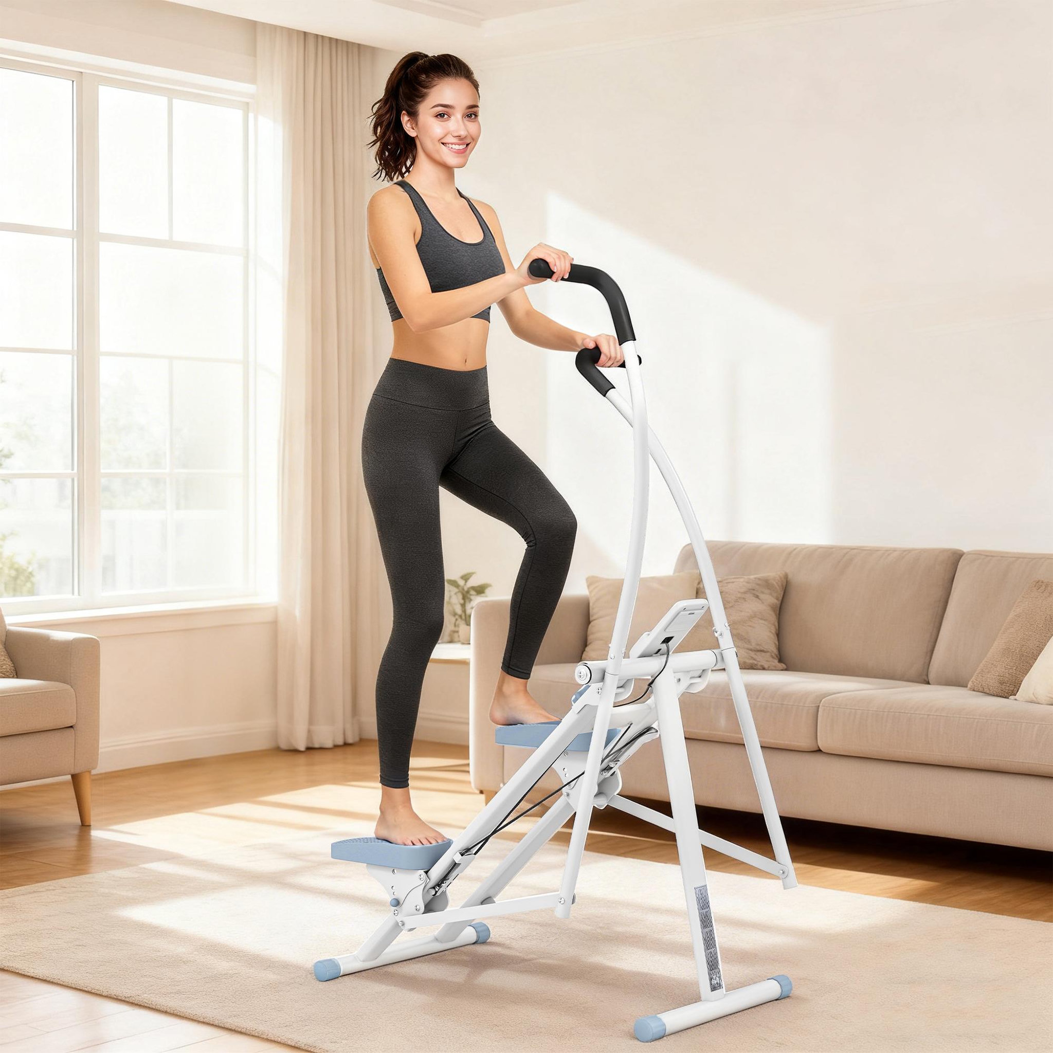 Voir la diapositive 2 : HOMCOM Stepper escalier pliable - stepper climber réglable - écran lcd multifonction bleu blanc