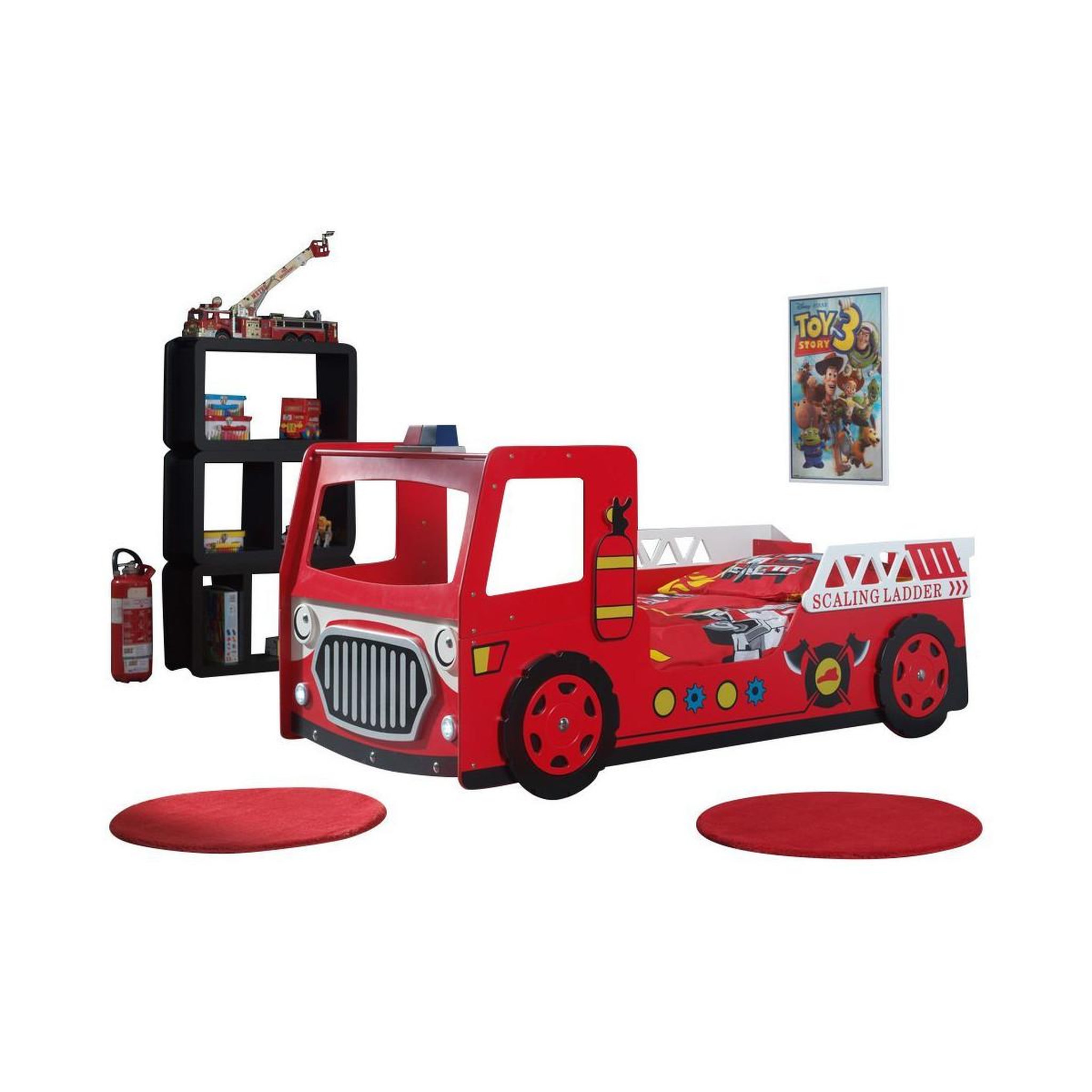 Paris Prix Pack - lit enfant & matelas  camion de pompier  90x200cm rouge