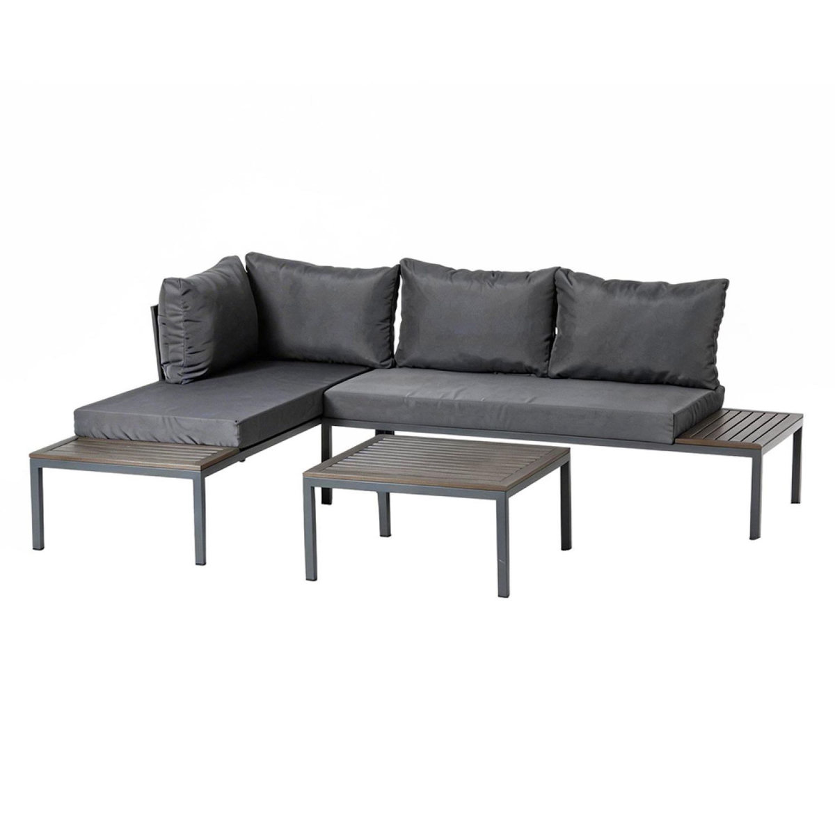 CONCEPT USINE Salon de jardin 3-4 places avec table basse gris foncé MAJURO