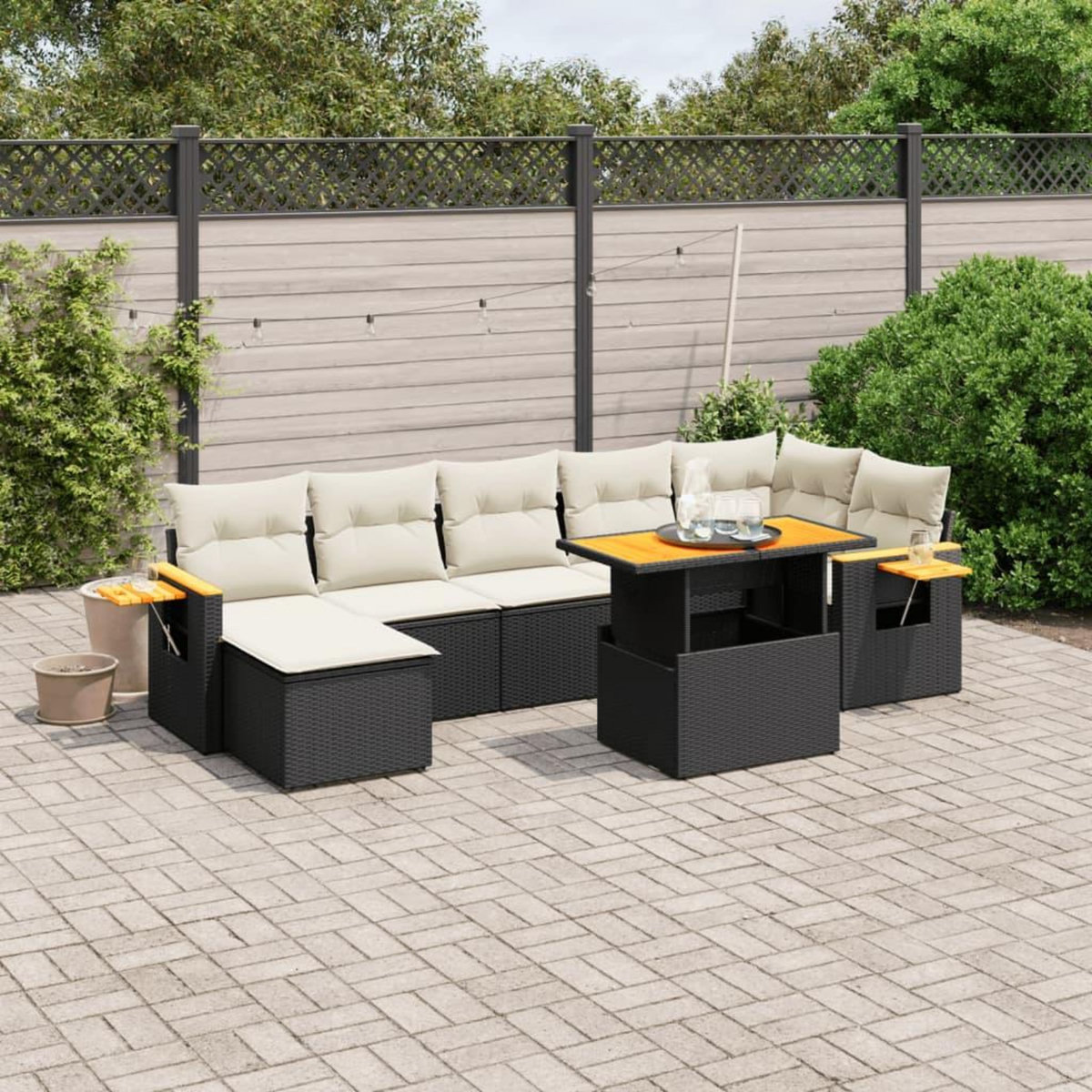 VIDAXL Salon de jardin 8 pcs avec coussins noir resine tressee