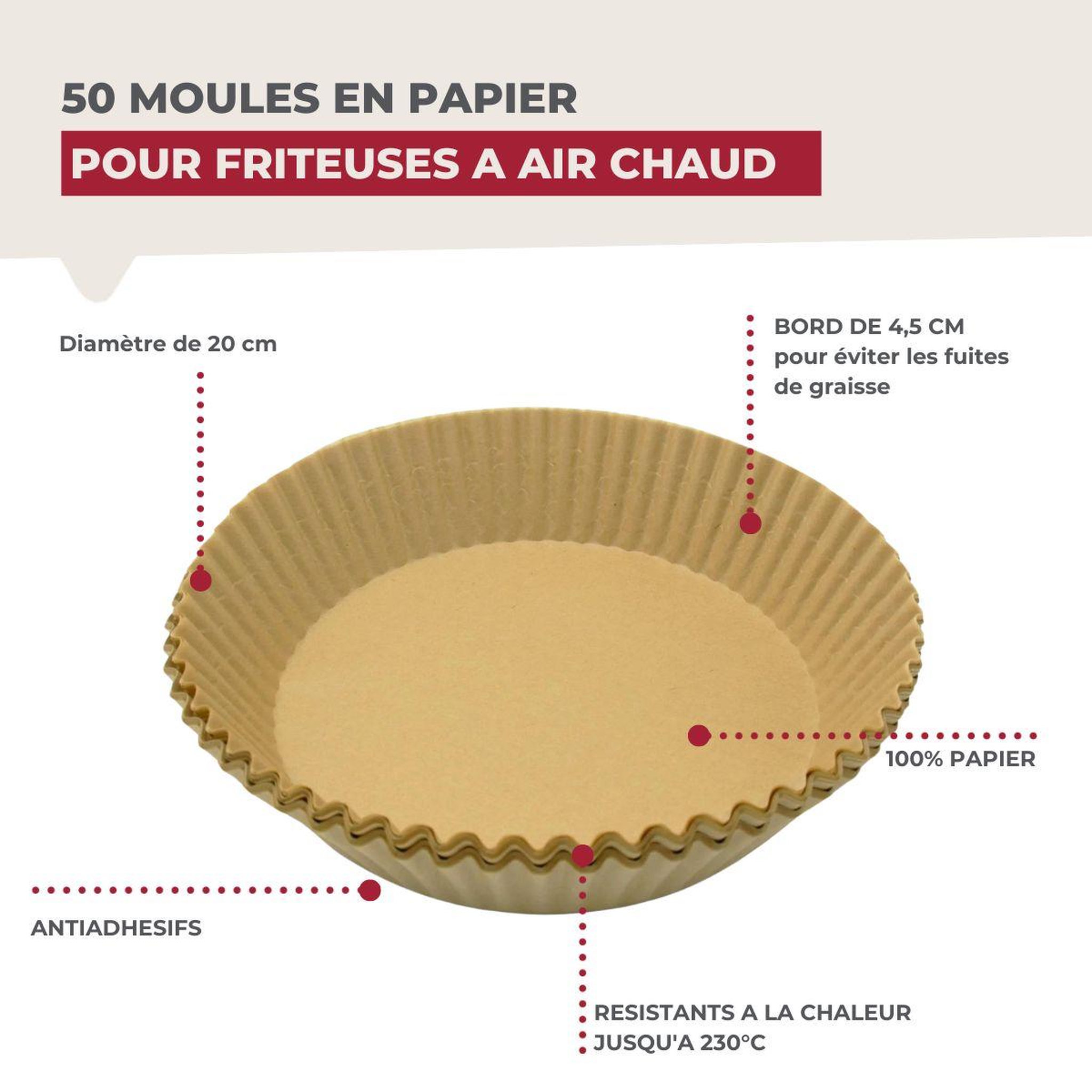 Voir la diapositive 3 : Fackelmann 50 moules en papier air fryer ronds 20 cm fackelmann